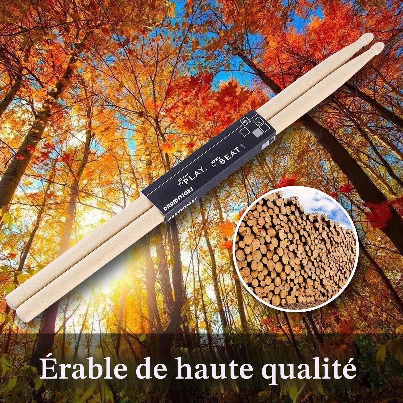 Lot de 12 paires de baguettes 7A classiques en bois d'érable avec olives en bois, pour adultes, enfants et débutants