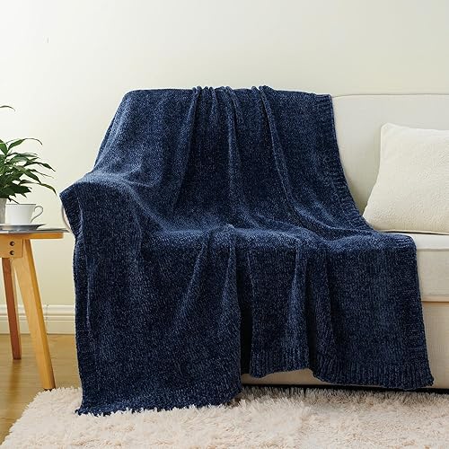 Miniatura 3 de BATTILO HOME Manta azul marino para sofá, silla, sala de estar, manta de punto de felpilla para cama, sala de estar, decoración del hogar, 51 x 67
