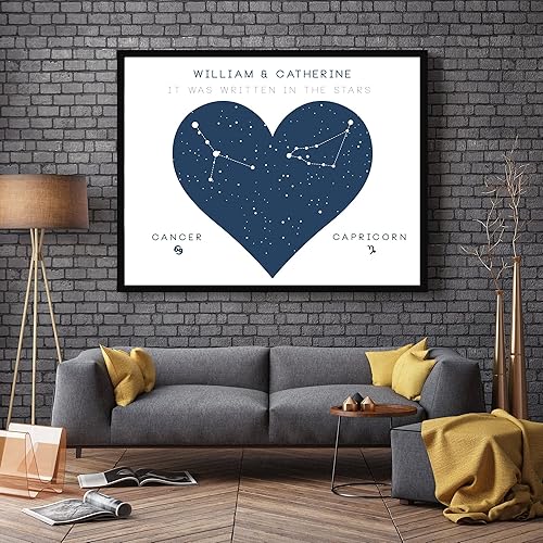 Miniatura 5 de Customizable Zodiac Poster Print with your Couples Names - Handmade Print of Heart Constellation Sign Stars Horoscope - 8x10" Satin Print (Unframed)