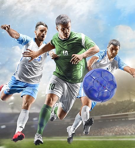 Miniatura 6 de Balón de fútbol Pelota oficial de primera calidad para niño y niña con genial patrón hexagonal iridiscente iridiscente de arcoíris, duradero, para