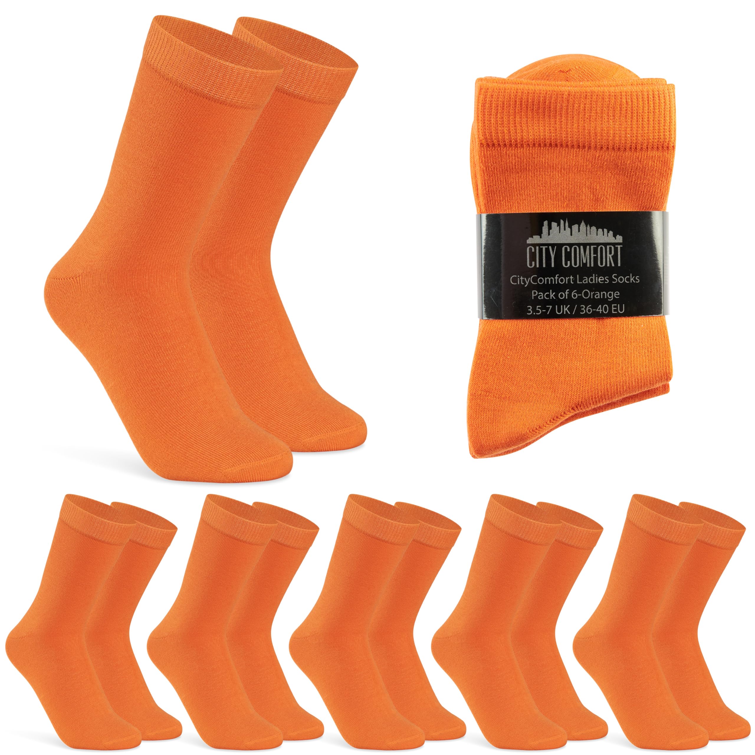 Citycomfort Women's Orange-6 Pack Calf Socks, Breathable Stockings Socks For In Multipack, 36-40