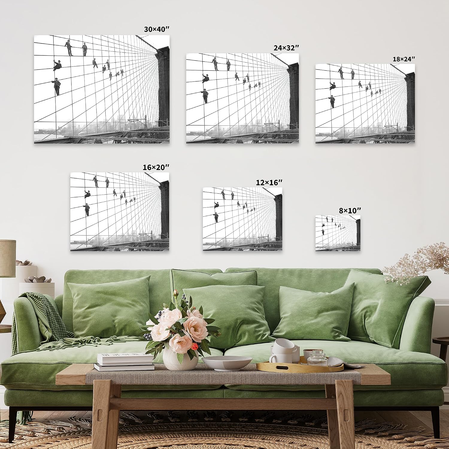 Poster Master New York Canvas - Retro Painters on Brooklyn Bridge Print - Photography Art - Gift for New Yorkers, Travel Lover - Great Decor for Bedroom, Living Room - 8x10 STRETCHED Canvas