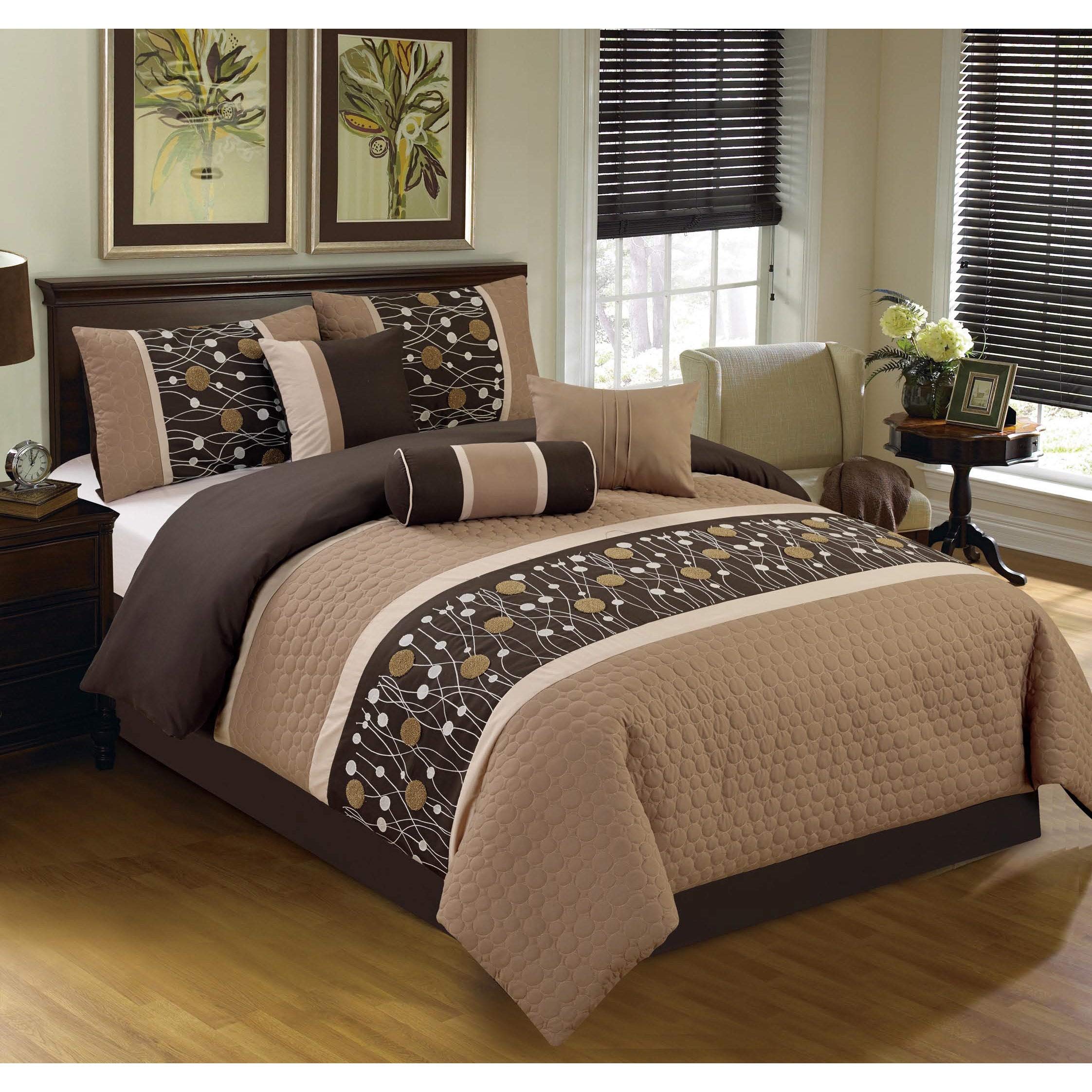 Elight Home Chinensis Brown Embrodiery 7-Piece Comforter Set King