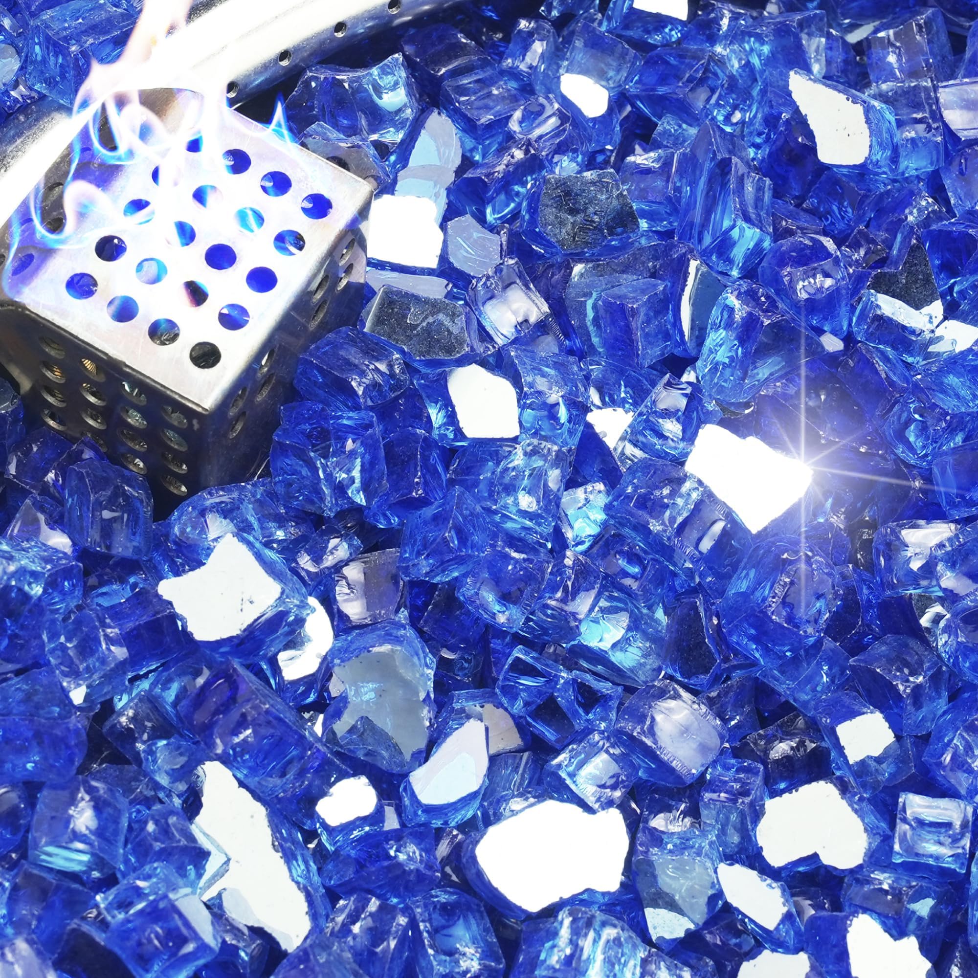 Nupick 20 Pound Fire Glass, 1/2 Inch Reflective Fire Glass, Fit with Fire Pit Glass and Fireplace Glass, Blue-image-28