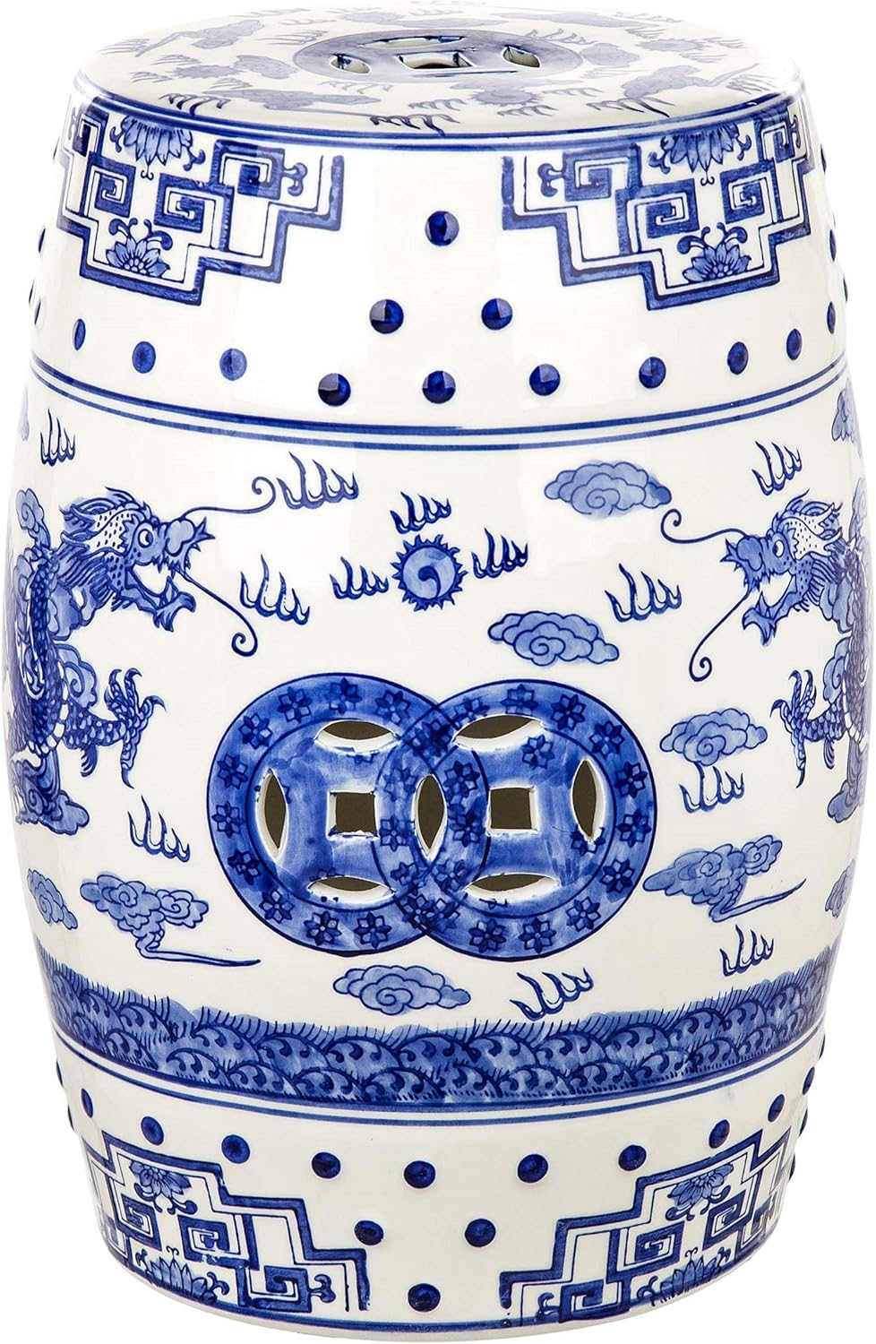 SAFAVIEH Castle Gardens Collection – Dragon’s Breath Blue Glazed Ceramic Chinoiserie Indoor/Outdoor Garden Stool (ACS4554A)