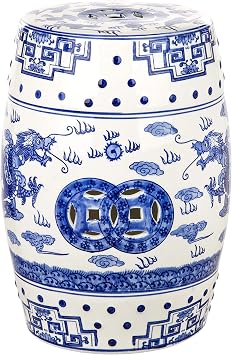 SAFAVIEH Furniture - Dragon's Breath Decorative Garden Stool - Blue - Ceramic - Artisan Hand-Painted Design - Ideal for Living Room, Patio, Garden - Fully Assembled (ACS4554A)