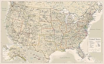 Antique Style USA Map - Wall Chart Map of The United States of America - Made in The USA - Updated LAMINATED, 18" x 29"