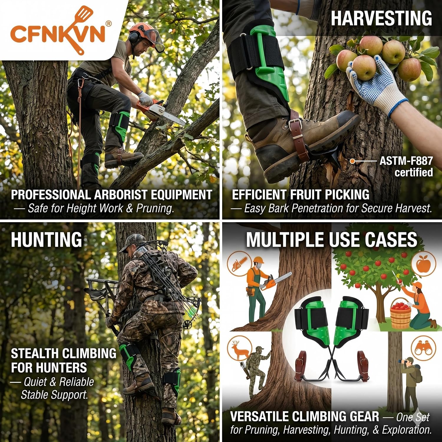 Tree Climbing Spikes, 350lbs Capacity Adjustable Spurs for Arborist | Replacement for ROPE-G-001 – Forged steel gaffs penetrate tough bark; EVA padded spurs reduce leg fatigue during long climbs.