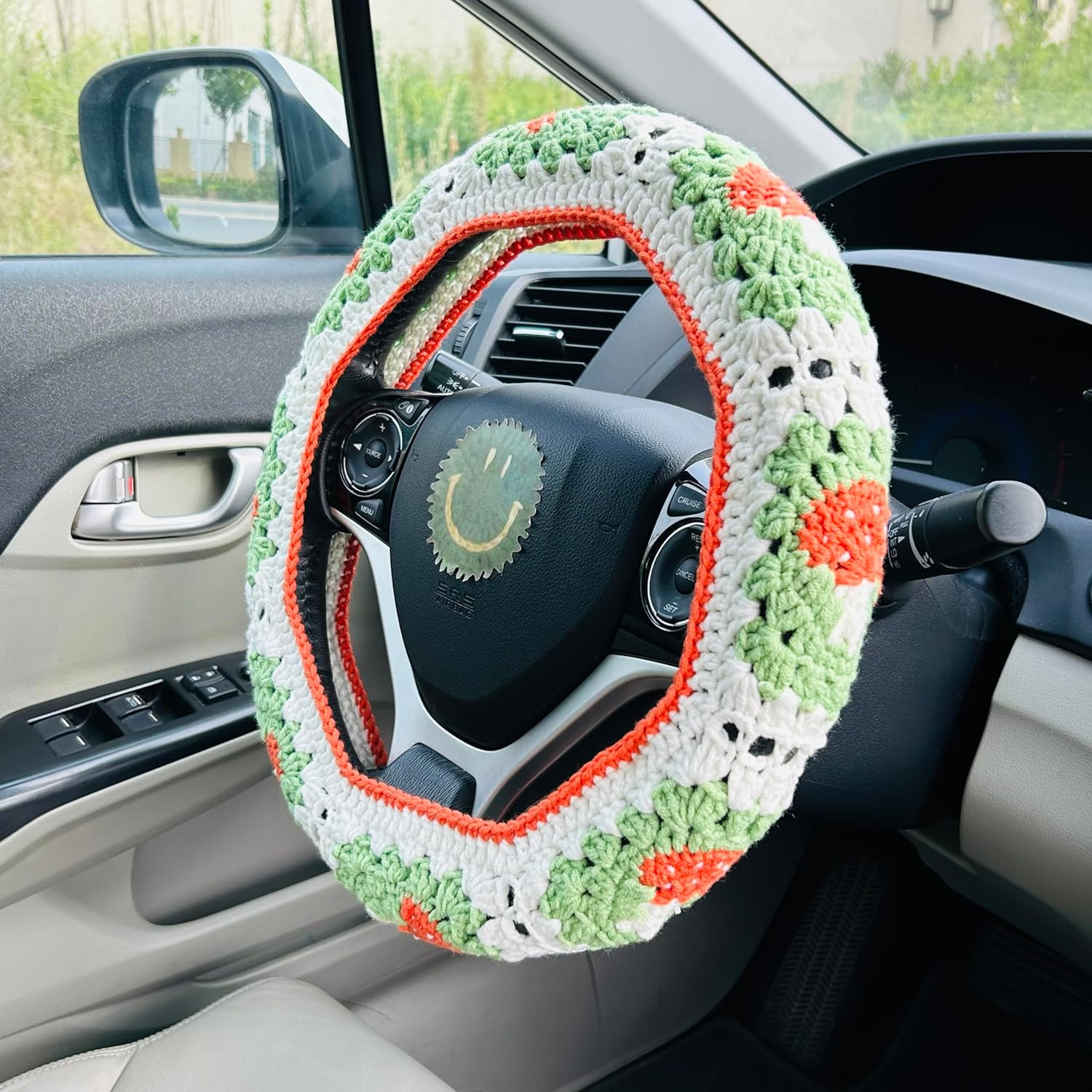 Handmade Crochet Steering Wheel Cover, Cute Mushroom Seat Belt Cover, Car Interior Accessories Decorations. (Steering Wheel Cover)
