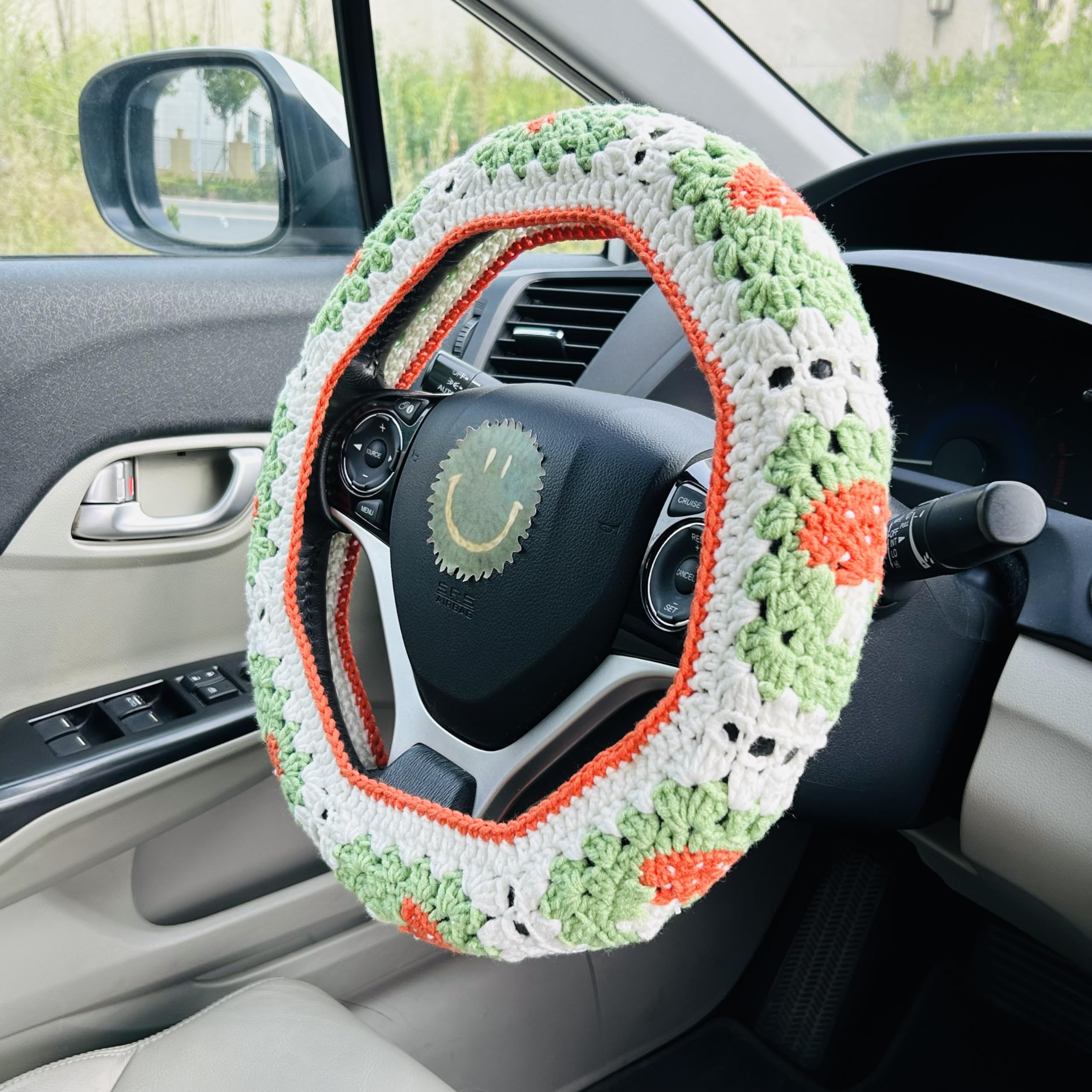 OnEternal Handmade Crochet Steering Wheel Cover, Cute Mushroom Seat Belt Cover, Car Interior Accessories Decorations. (Steering Wheel Cover)