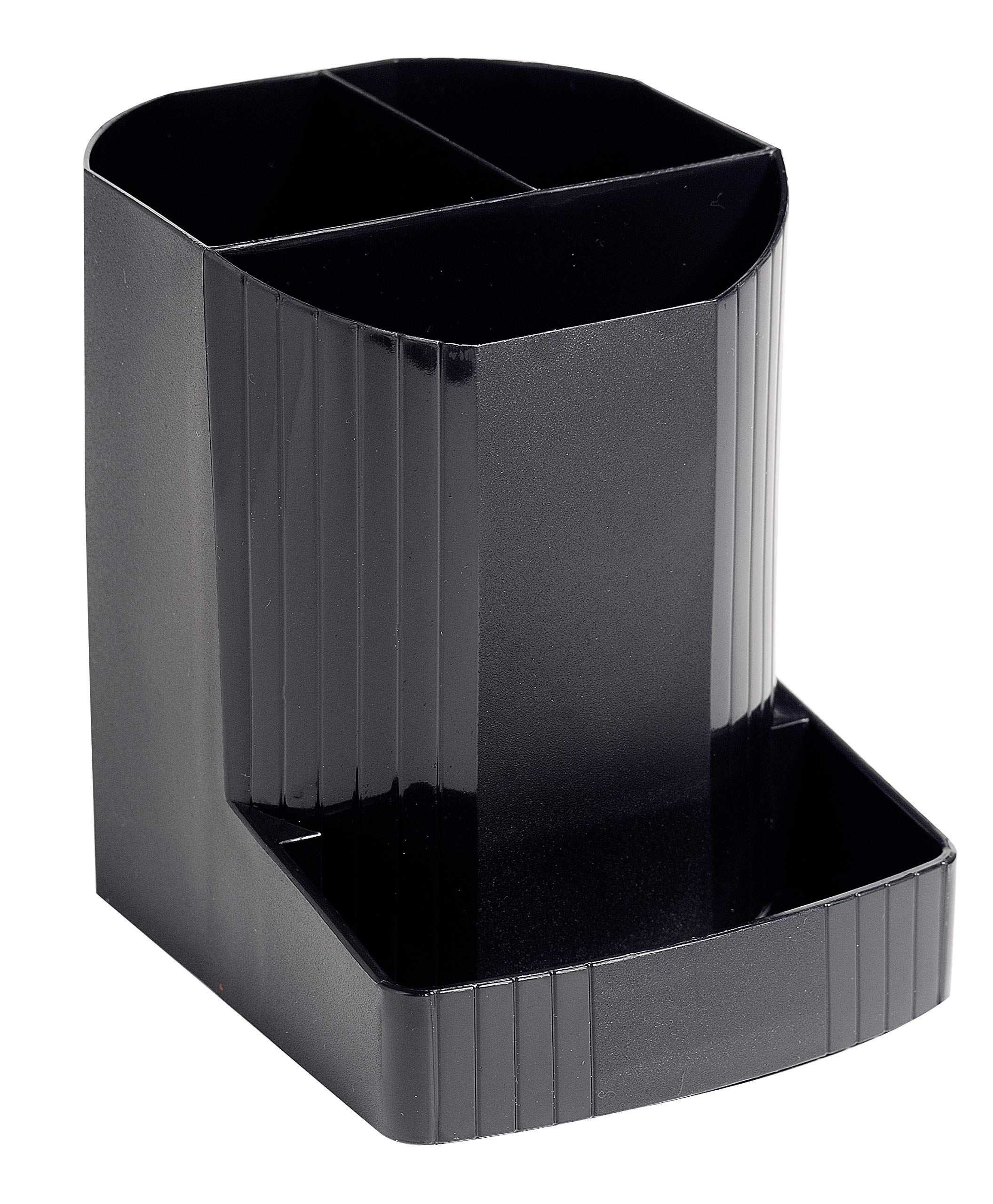 Exacompta - Ref 675014D - ECOBlack Mini-Octo Recycled Pen Pot - 123 x 90 x 111mm in Size, Space Saving Pen Pot, 3 Sections - Suitable for Organising Pens, Pencils and Accessories - Black