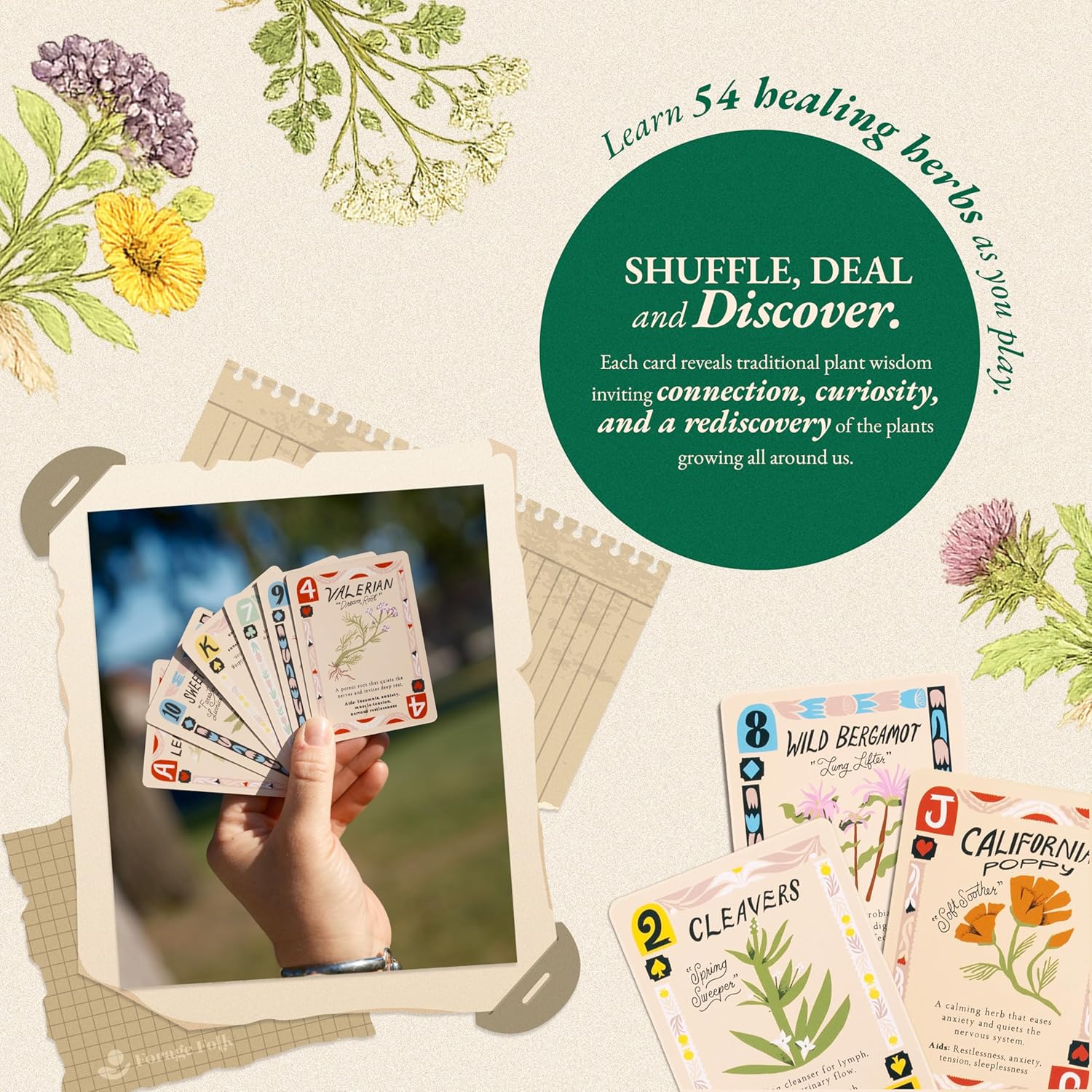 Wild Remedies Botanical Playing Cards for Nature Lovers & Collectors – Beautiful Playing Cards, Poker Deck Featuring 52 Hand-Illustrated Healing Herbs + Digital Booklet of 20 Classic Games
