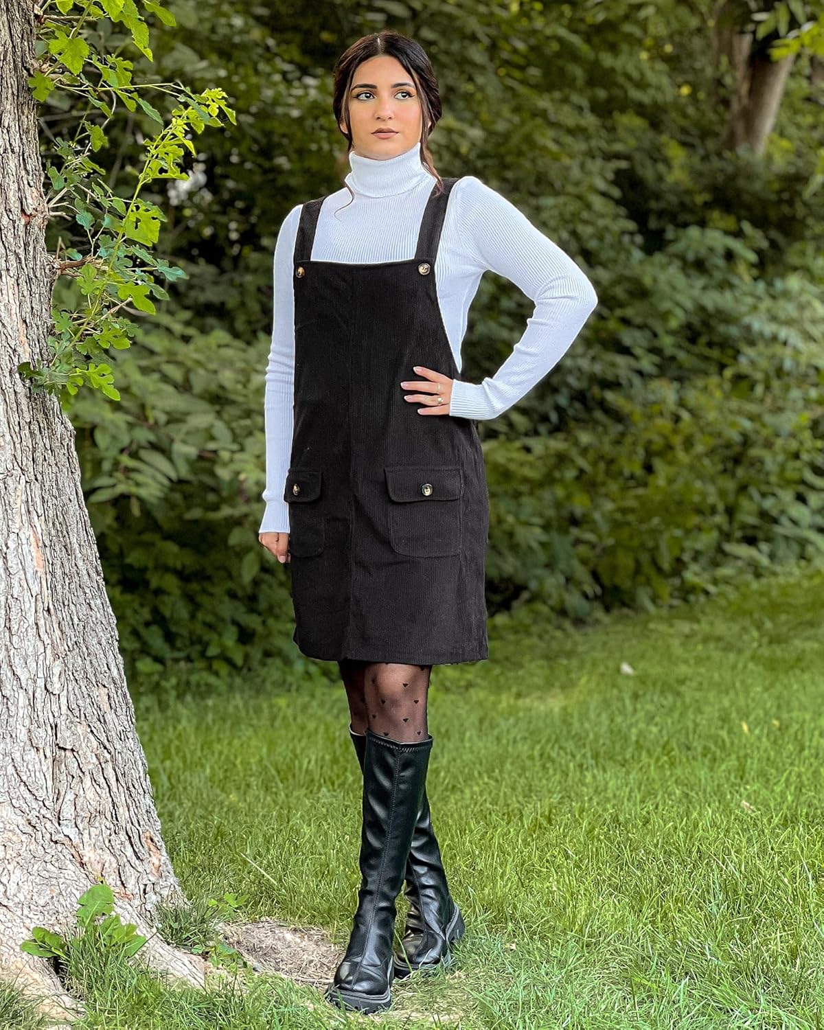 luvamia Corduroy Overall Dress for Women Adjustable Straps Casual Fashion Overalls Pinafore Short Dresses with Pockets - Image 4