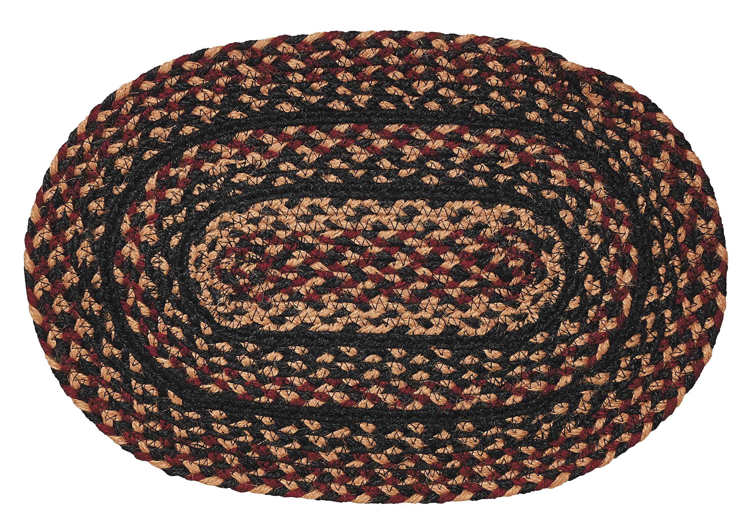 | BlackBerry Premium Braided Collection | Primitive, Rustic, Country, Farmhouse Style | Jute/Cotton | 30 Days Risk Free| Accent Rug/Door Mat | Black, Natural and Wine | 6'x9' Oval