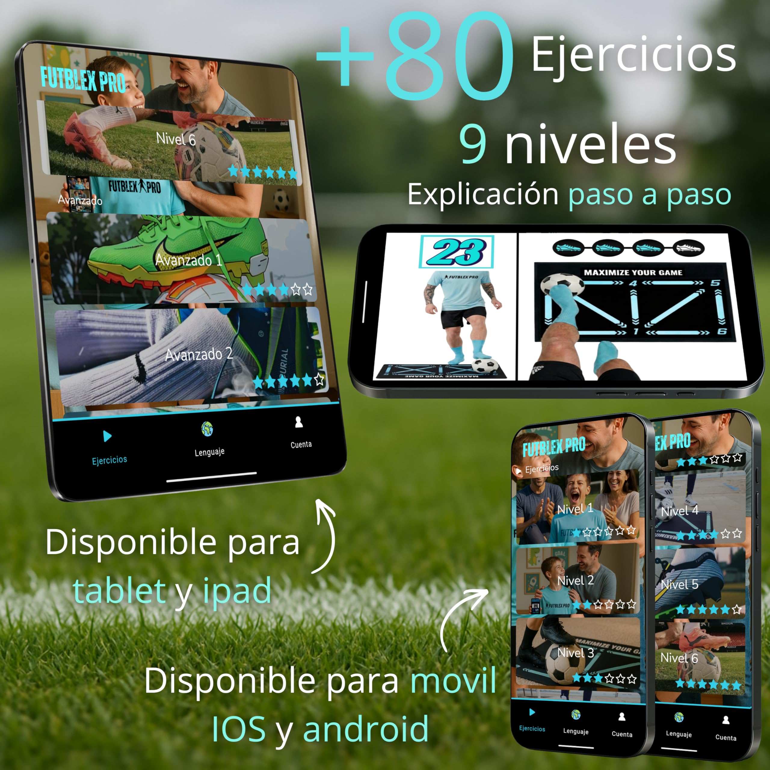 Alfombra Entrenamiento Futbol con App – Kit Completo con App para Todas Las Edades, Medias Antideslizantes, Bolsa de Transporte y Caja para Regalo