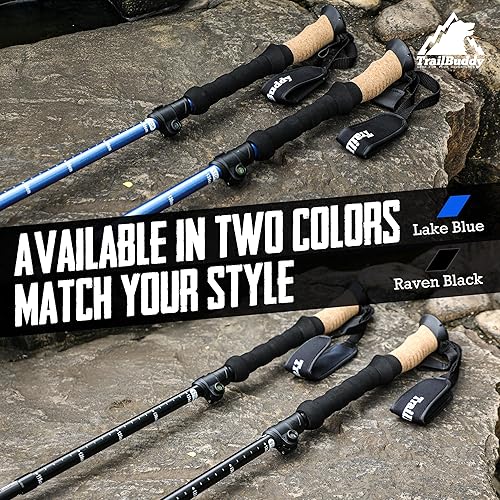 Miniatura 9 de TrailBuddy Bastones de senderismo plegables  Ultraligeros 7075 Aluminio, EVA y agarre de corcho  Bastones de senderismo ligeros ajustables para