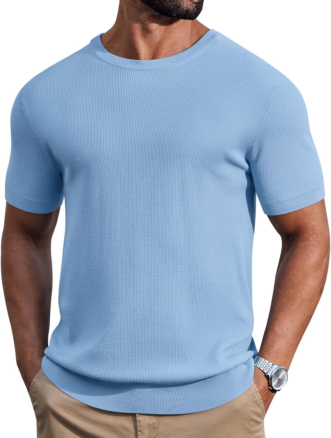 COOFANDY Mens Knit T-Shirts Casual Short Sleeve Crewneck Shirt Textured Pullover Tees