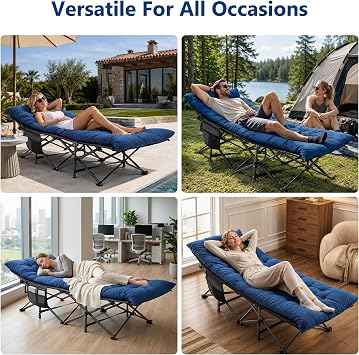 Camping Cot for Adults, Heavy-Duty Portable Cot Bed with Mattress, Foldable Padded Sleeping Cots for Camping Travel Tent Day Bed Outdoor & Home Guest, 3.5'' Cushion, 440 lbs Sturdy Frame, Blue
