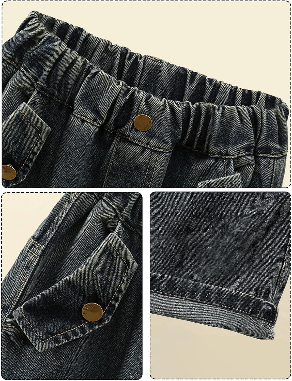 Happy Cherry Kids Girls High Waist Ripped Distressed Washed Baggy Wide Leg Casual Jeans Flap Pockets Denim Cargo Pants Y2k 11-12Y Blue