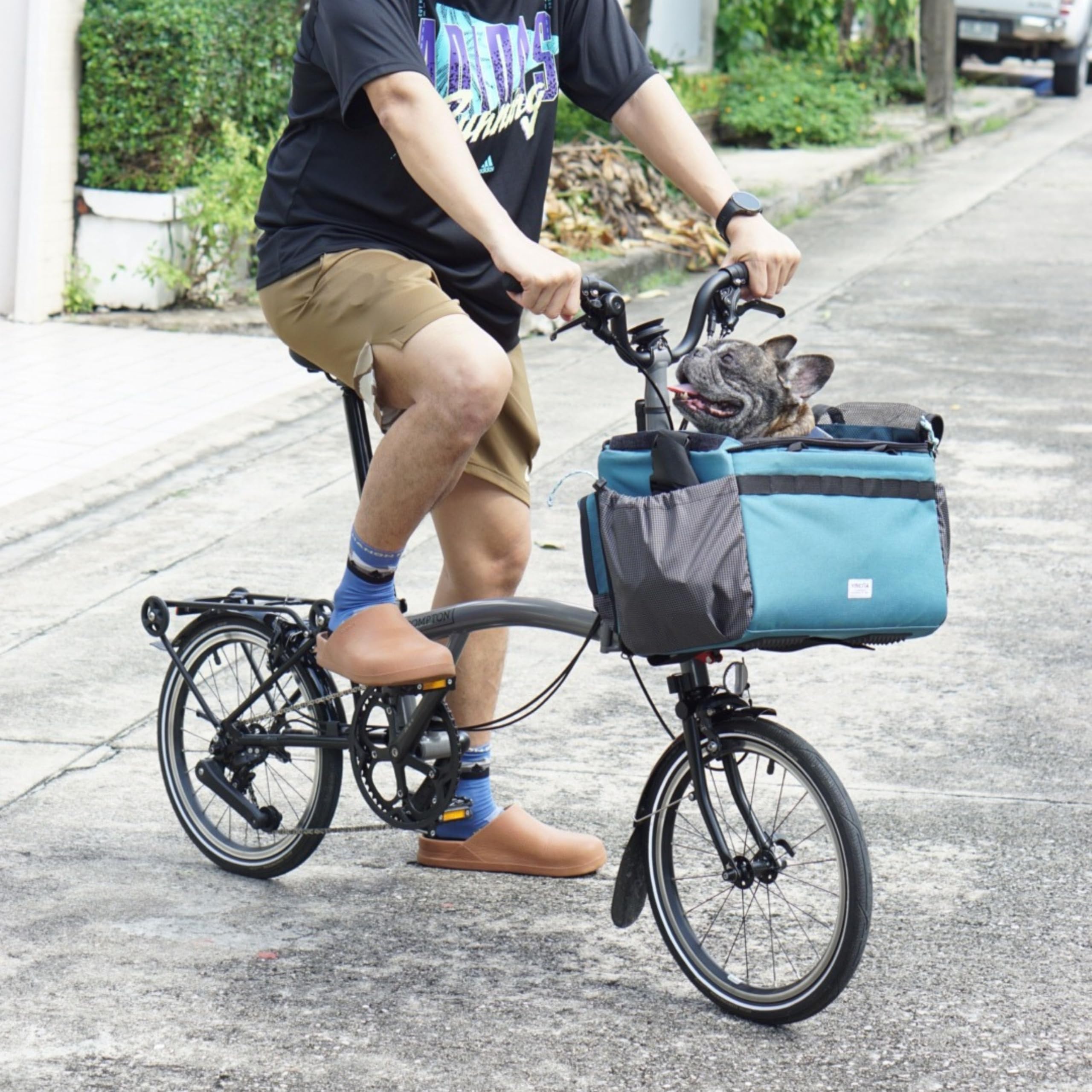 Vincita Caddy - Cesta para mascotas para bicicleta Brompton - Transportador cómodo y seguro con marco de aluminio, cubierta de malla, correa ajustable y bolsillos laterales. Compatible con el bloque
