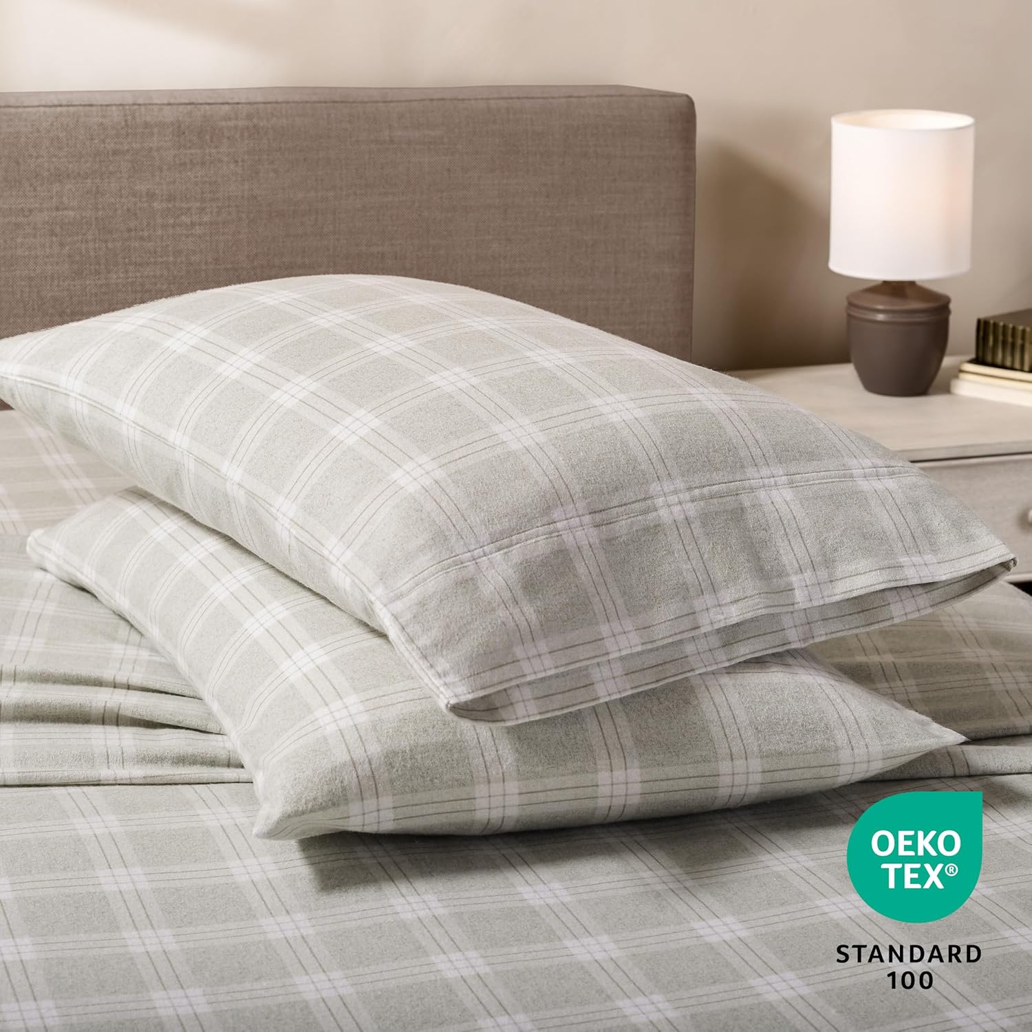 Bare Home Cotton Flannel Sheet Set Prints, 100% Cotton, Velvety Soft Heavyweight - Double Brushed for Softness & Comfort - Deep Pocket - Bed Sheet (Full, Checkered Plaid - Light Grey) - Image 7