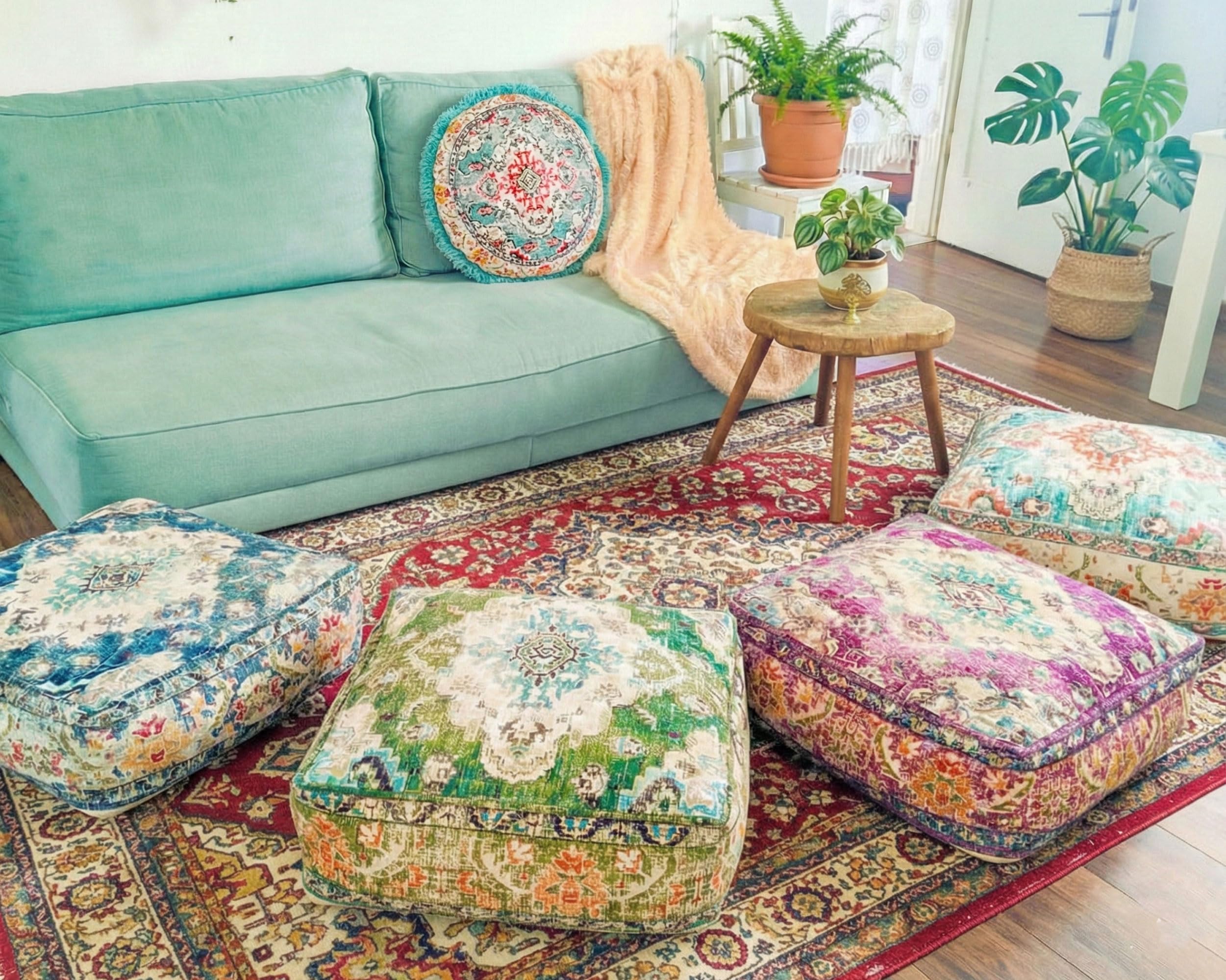 Mandala Life ART Boho Chic Yoga Decor Housse de Coussin de Sol - 60x20 cm - Taie d'oreiller carrée de méditation - Pouf décoratif en Coton imprimé