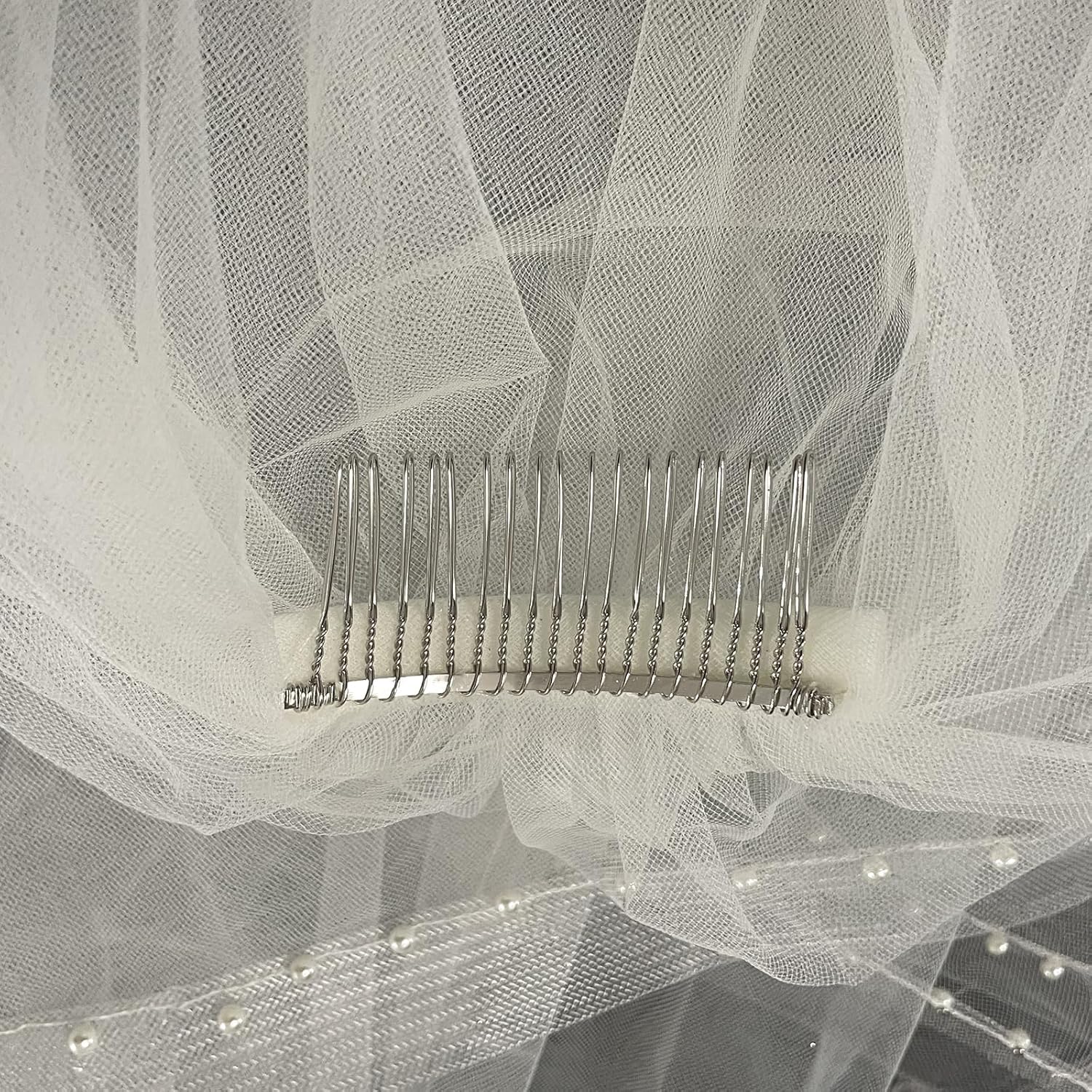 Ivory Long Wedding Veil Cathedral Length Wedding Veil with blusher Bridal pearl Veils For Women Wedding Bridal Tulle Hair Accessoies with Comb and Pearls Edg, 137 Inches
