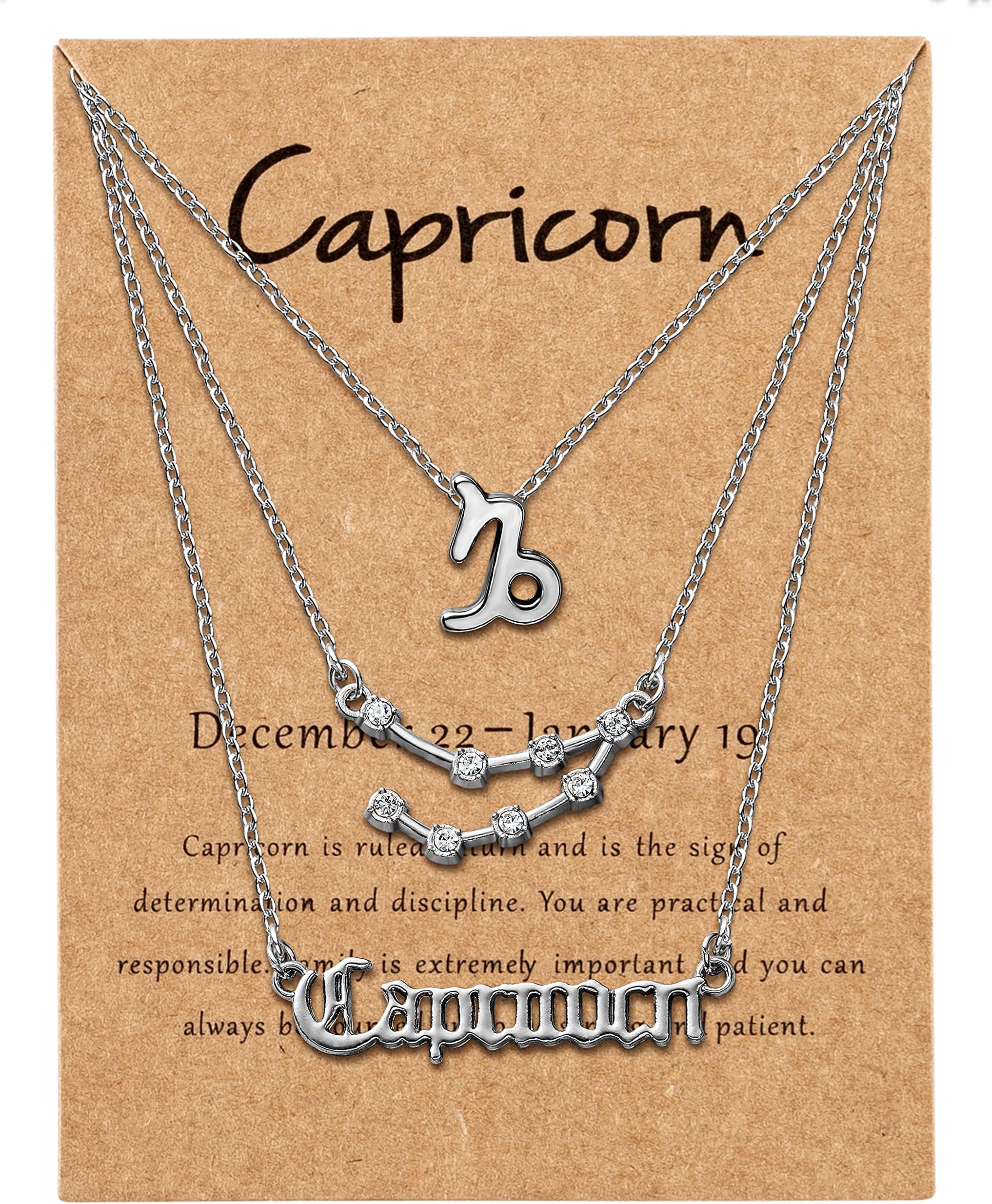 3Pcs Constellation Zodiac Layer Necklaces for Women Girls, Retro 14K Gold Plated 12 Constellation Pendant Necklace Exquisite Letter Horoscope Old English Zodiac Sign Jewelry Birthday Gift
