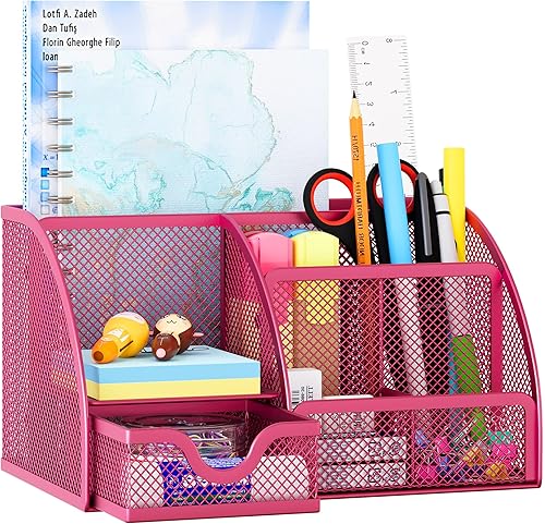 Miniatura 15 de EasyPAG Organizador de escritorio de malla con cajón multifuncional para bolígrafos, organizador de papelería para suministros escolares de oficina,