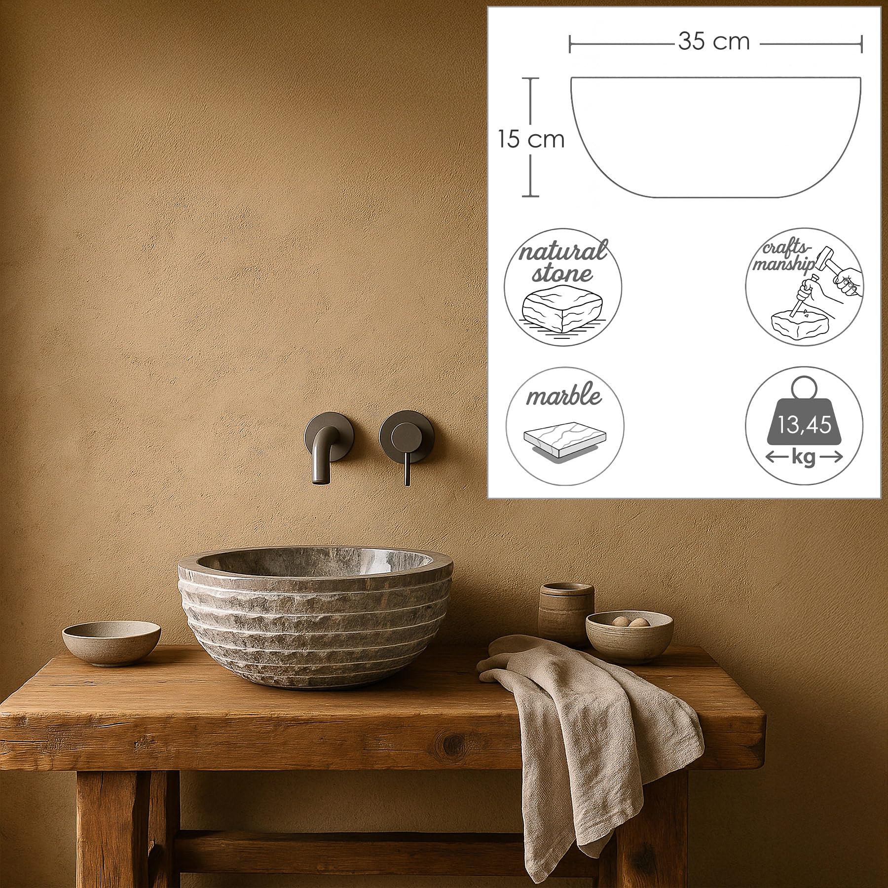 Lavabo de mármol Marika Gris