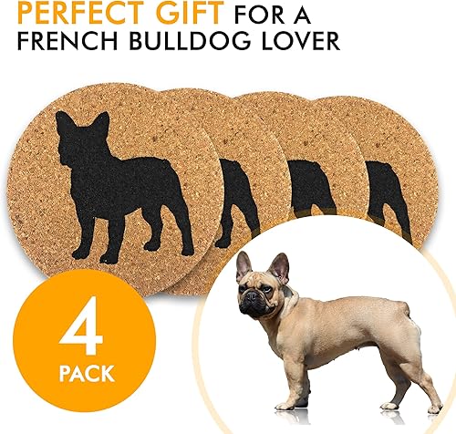 Miniatura 4 de Juego de 4 posavasos de corcho para perro Bulldog francés, decoración de mesa de bar de cocina, decoración perfecta para los amantes de los perros
