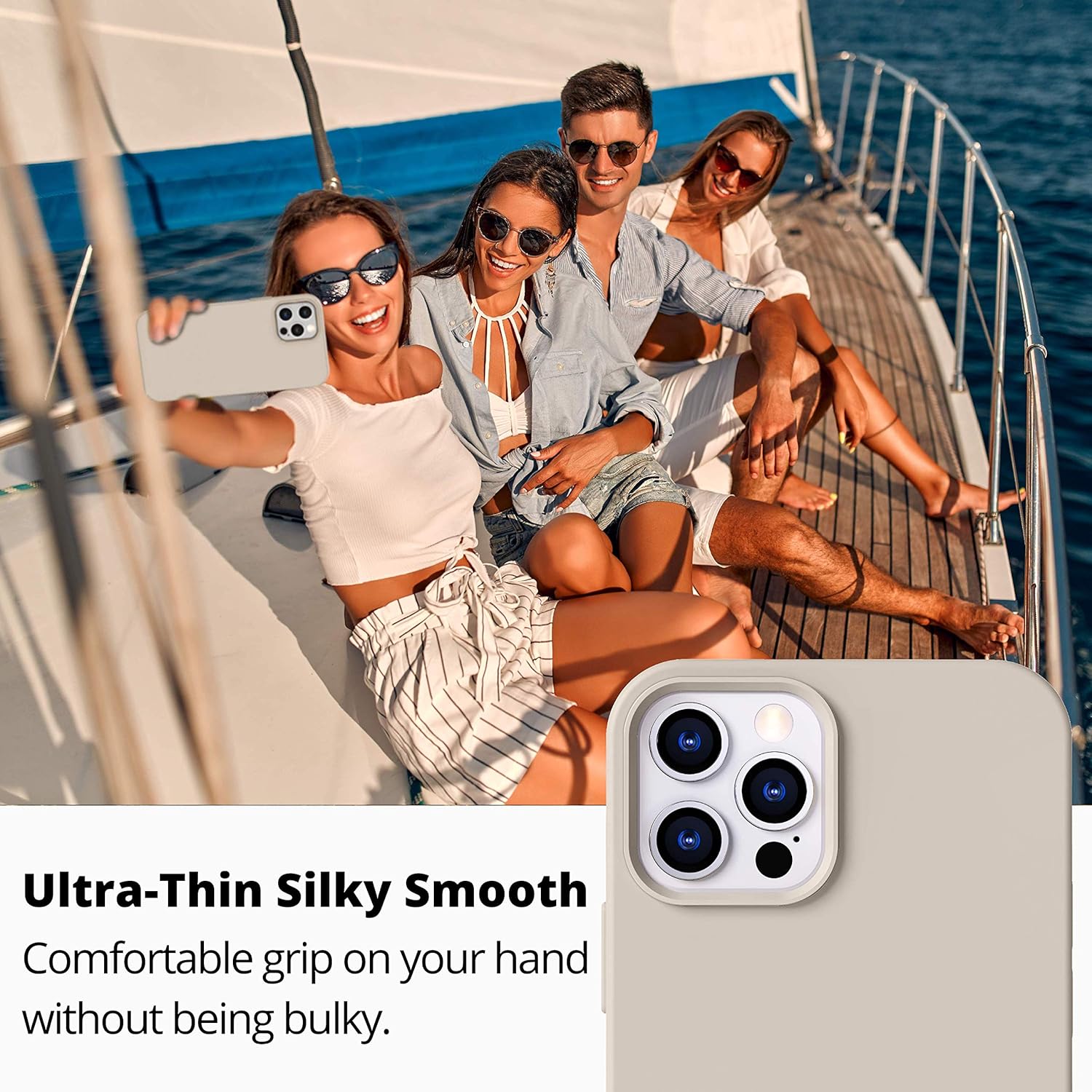 IceSword iPhone 12 Case and iPhone 12 Pro Case 6.1” (2020),Liquid Silicone Case Cover, Soft Microfiber Cloth,Matte Light Beige Tan Cream Warm Sand Pearl Cute,Gel Rubber Drop Protective 12/12P - Stone - Image 2