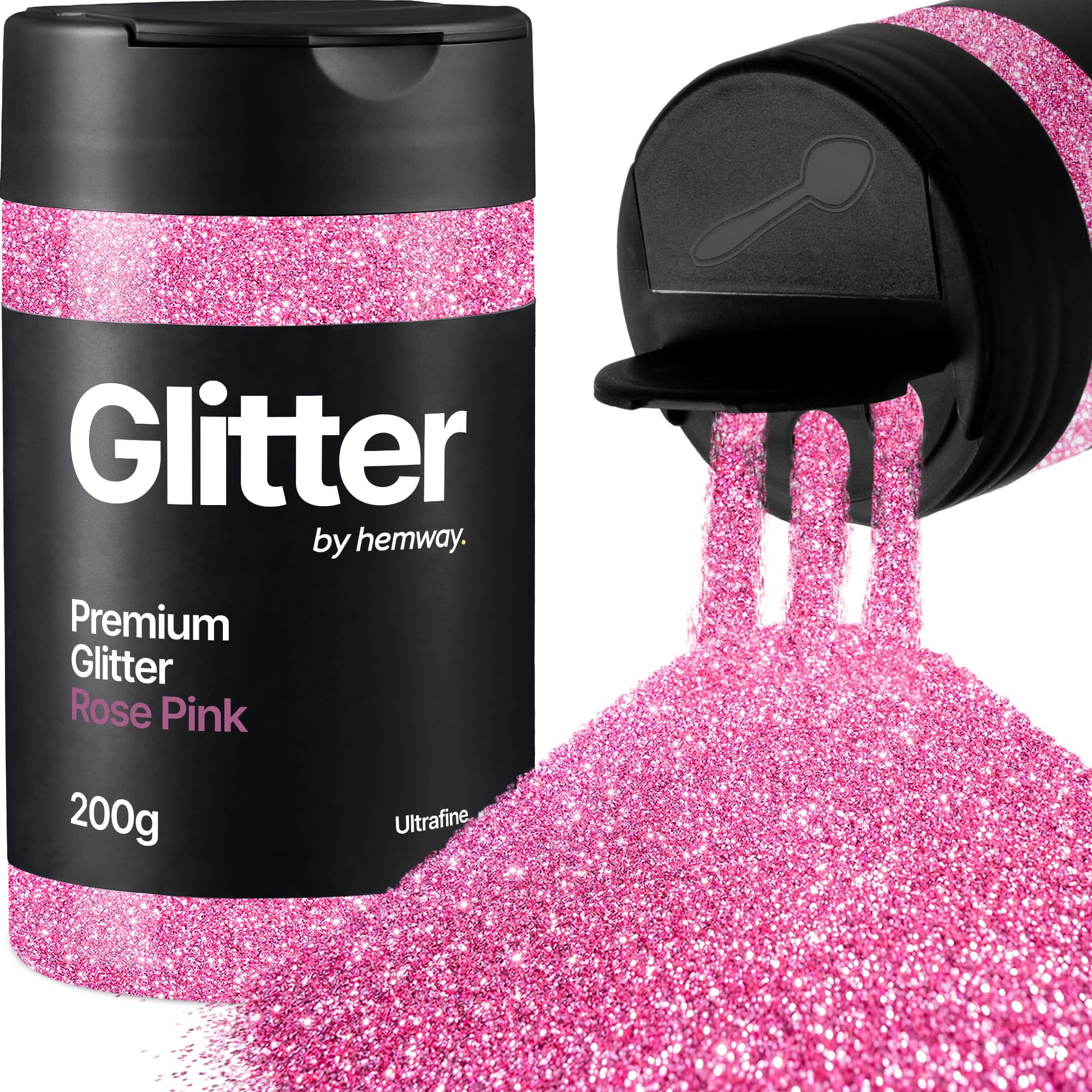 Hemway Rose Pink Glitter Shaker, 200g Ultrafine Glitter for Crafts Metallic Flake Sequins for Resin & Epoxy Crafts for Decorating, Halloween, Christmas, Nail, Face, Art