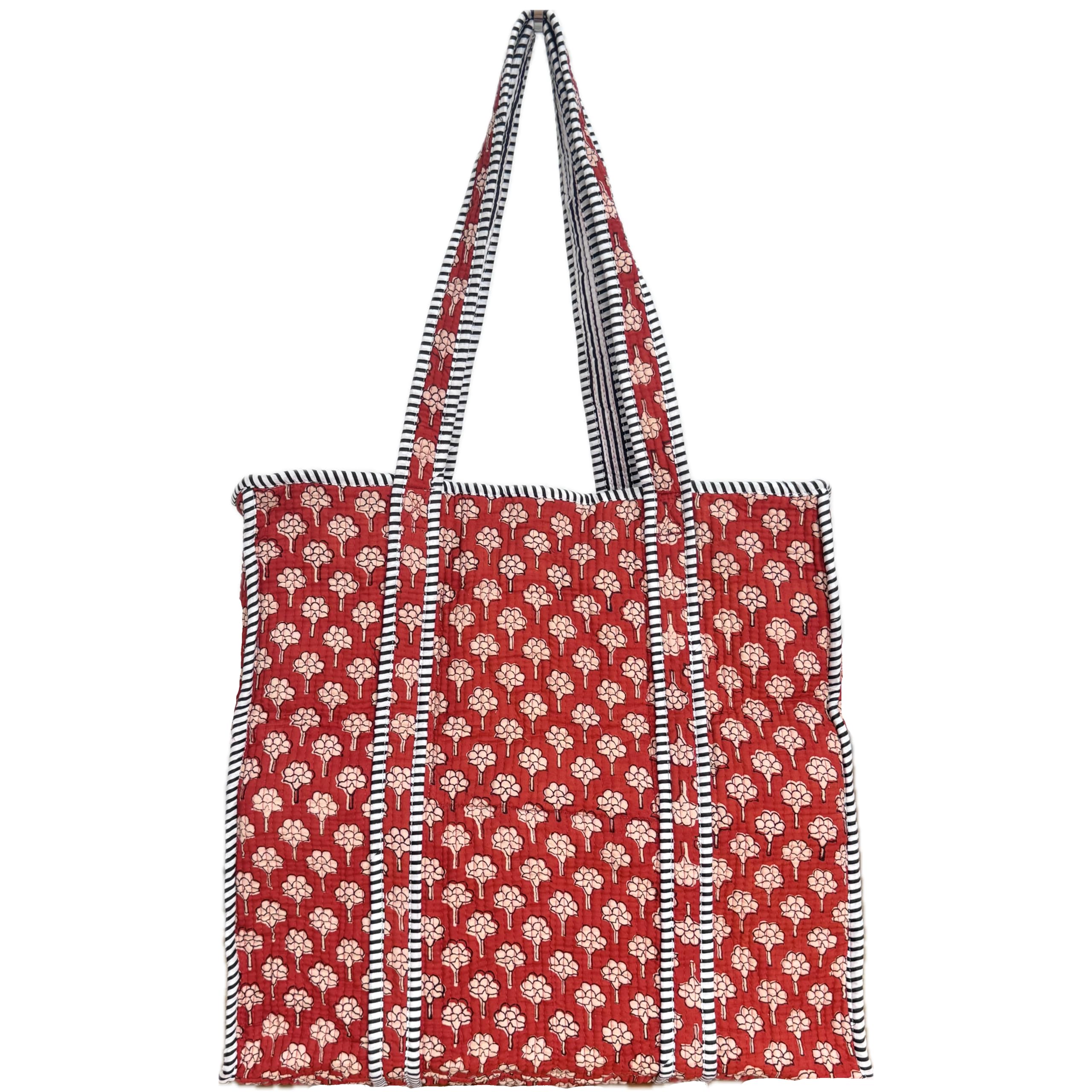 ATOSII Women Handblock Print Quilted 100% Cotton Floral Large Shoulder Tote Bag with Pocket, Zipper for Work, Beach & Travel