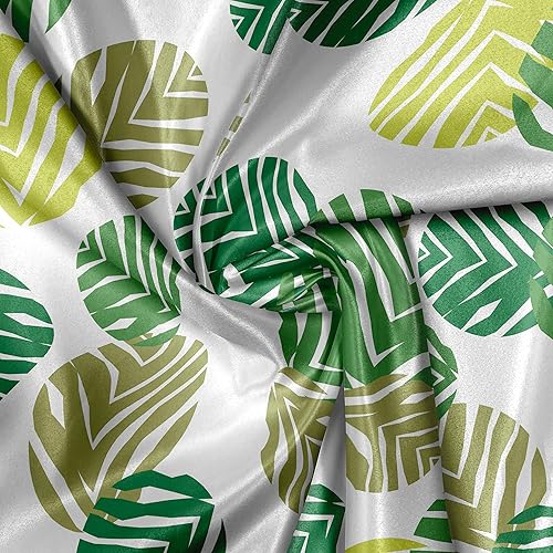 Miniatura 4 de Ambesonne Leaf Fabric by The Yard, Green Spring Leaves Oval Shapes Angled Lines Tropical Arrangement, Decorative Satin Fabric for Home Textiles and