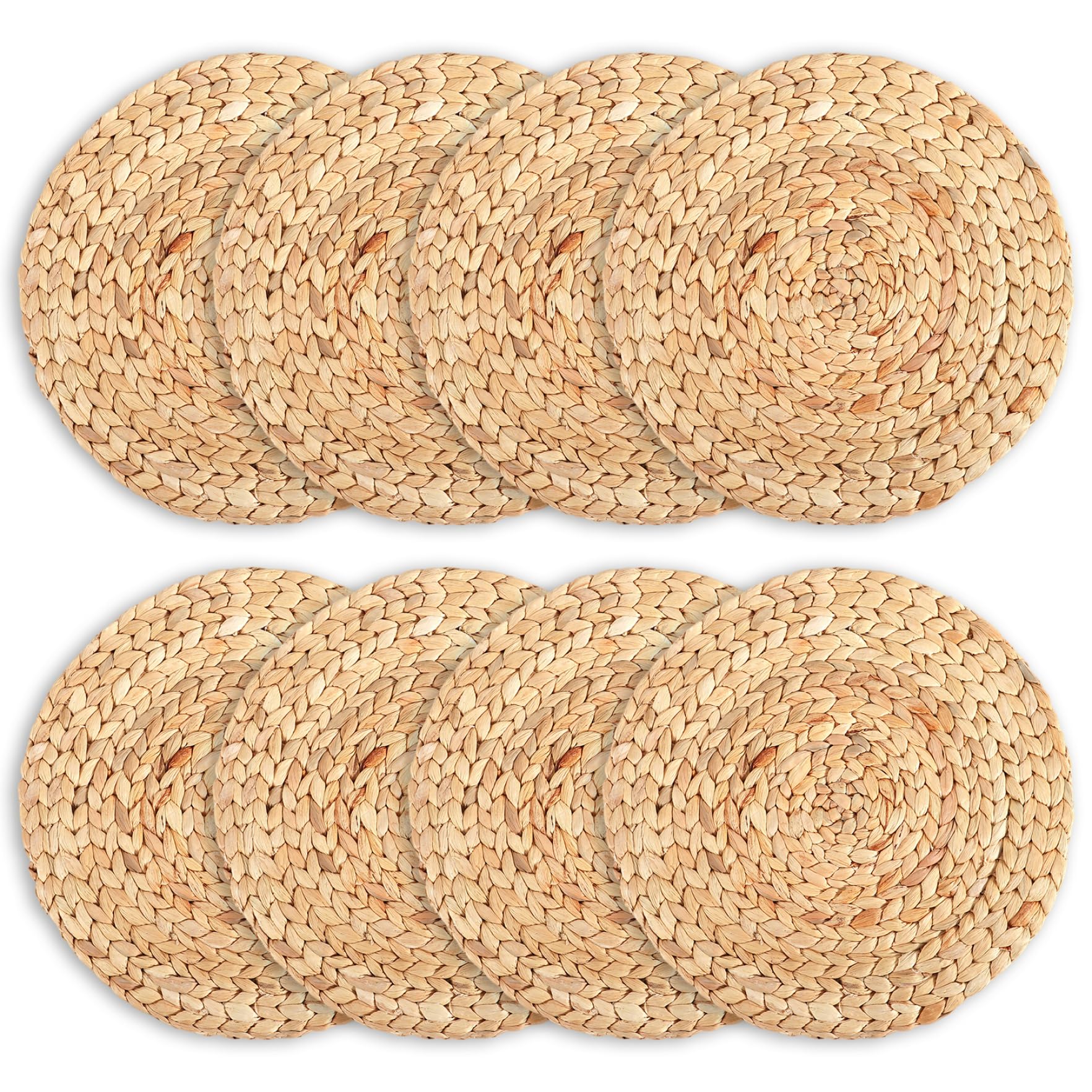 Napperons de table ronds en jacinthe d'eau tressée de 13 pouces pour maison et mariage - Lot de 8
