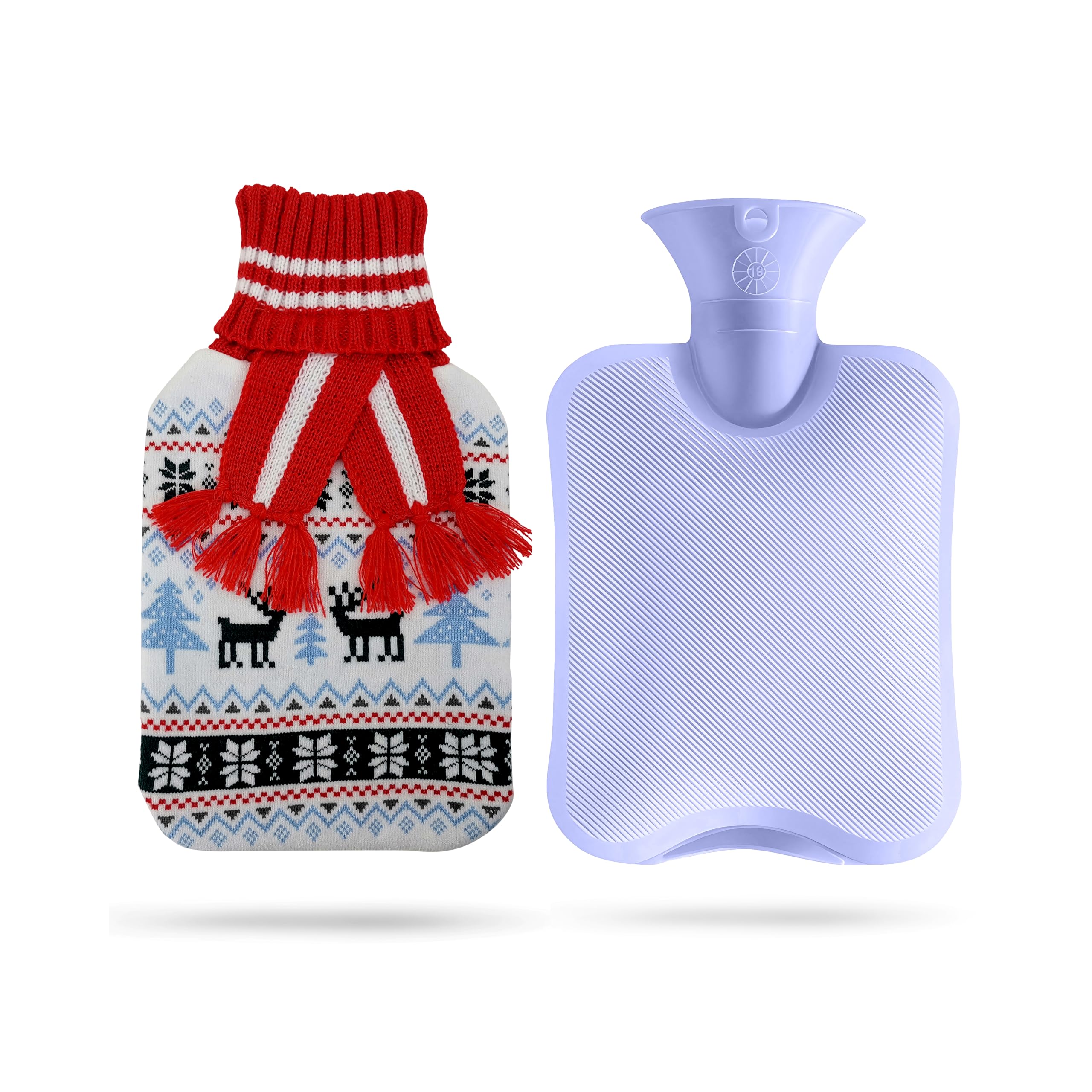 suitmine Hot Water Bottle PVC 2L Leak-Proof with Removable Cute Knitted Cover Classic Christmas Pattern for Pain Relief Hot and Cold Therapy,Hands Feet Abdomen and Neck Warmer