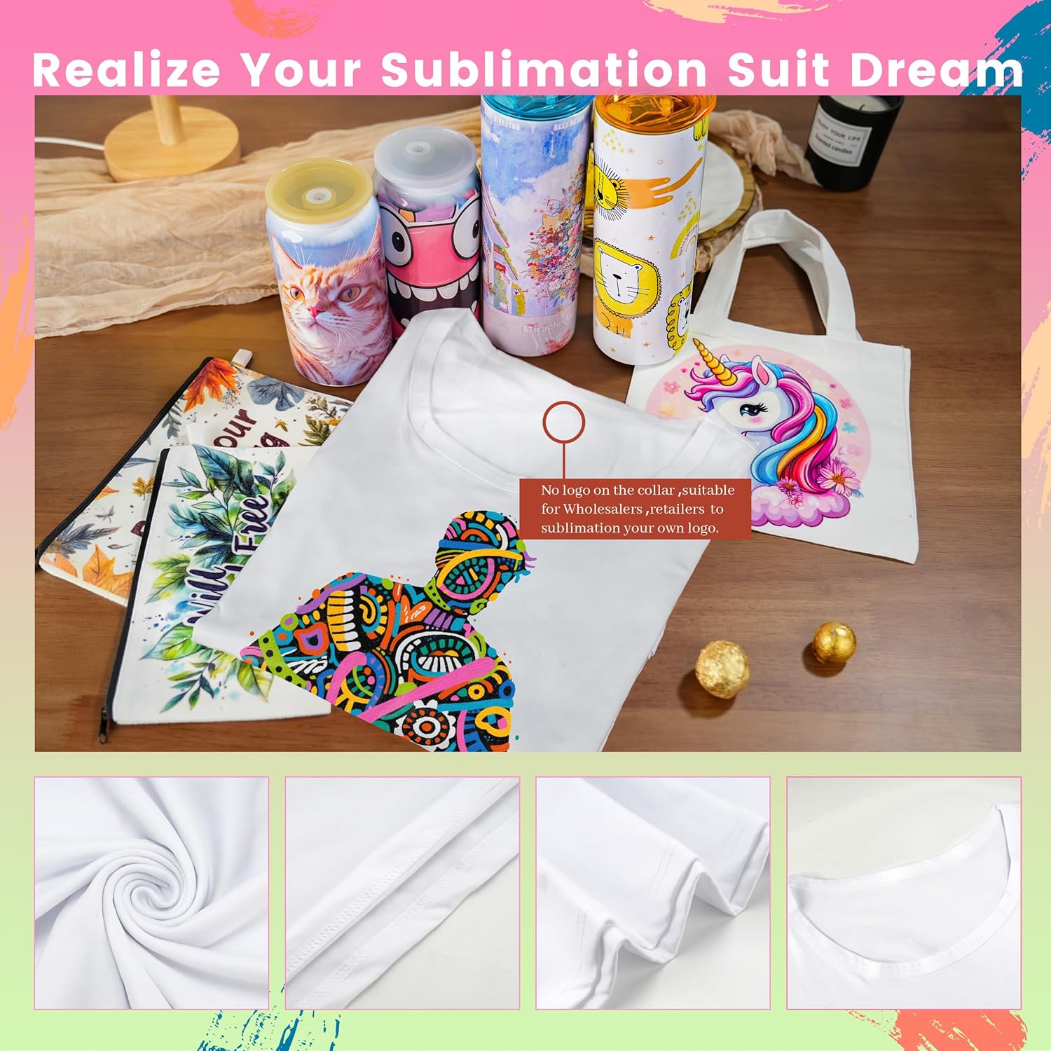 Joyclub 5 Pack Sublimation Blanks Bulk Wholesale White Polyester T Shirts for Heat Transfer Unisex Crew Neck Short Sleeve DIY - Image 6