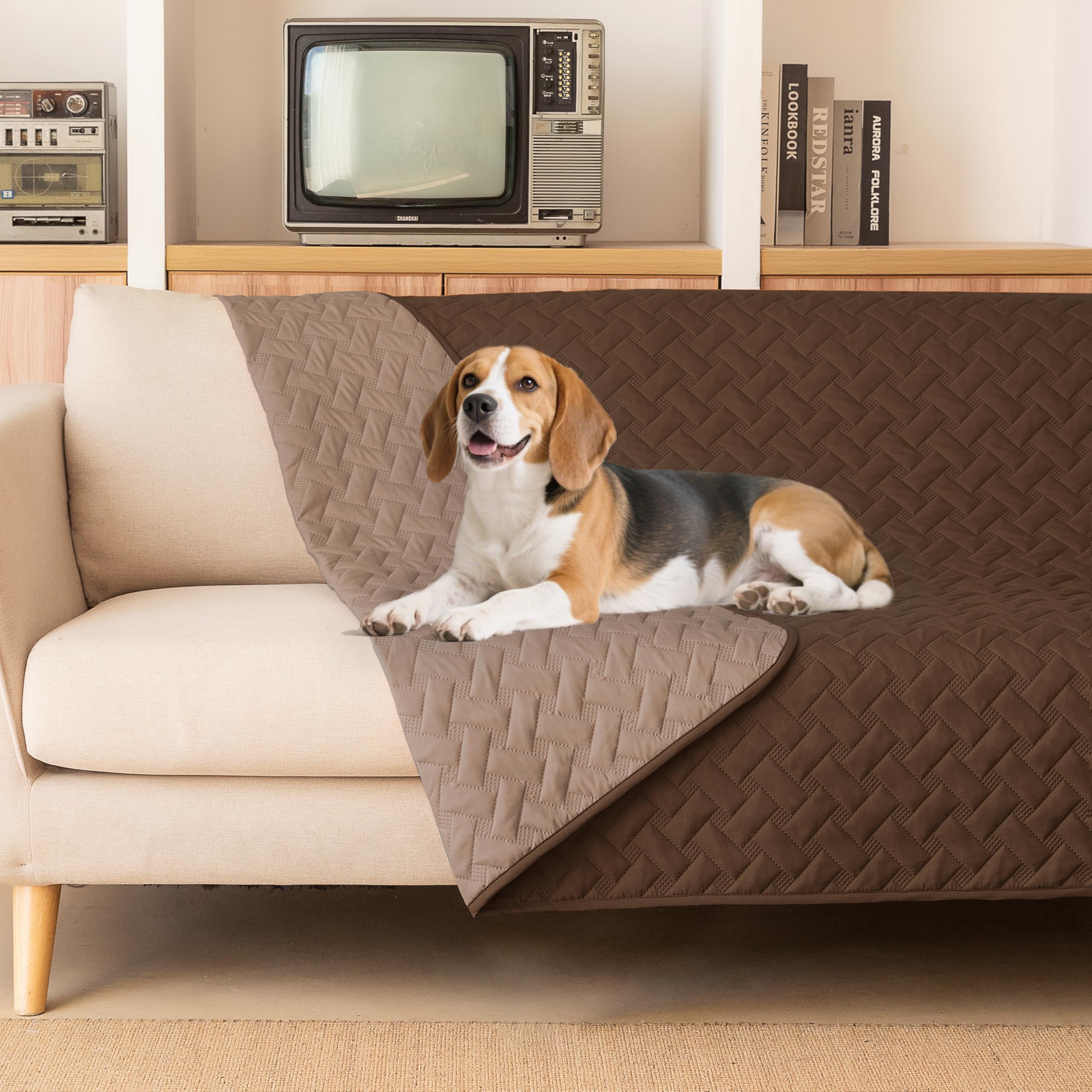 gogobunny 100% double sided waterproof dog blanket soft pet bed cover reversible protect furniture couch sofa car for puppy cat kids (dark chocolate/light chocolate, 82x120 inch (pack of 1))