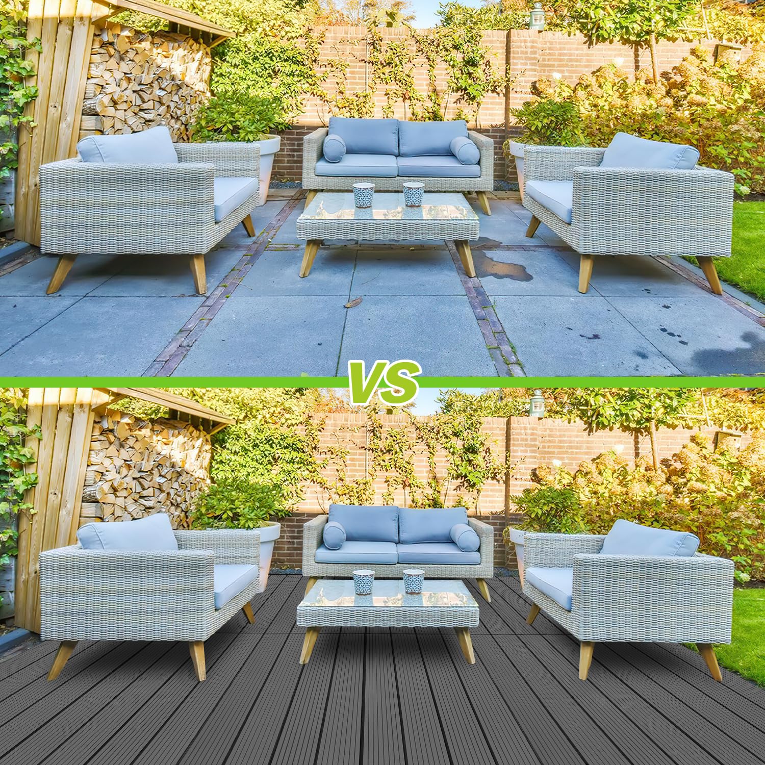 Fiqops Pack of 18 WPC Patio Tiles 30 x 60 cm Balcony Tiles with Click System Decking Balcony Tiles Click Tiles Decking Waterproof for Patio for 3 m² Anthracite