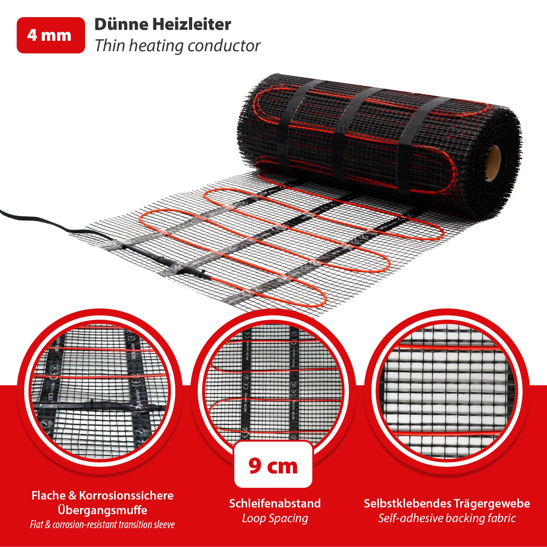 Mi-Heat Elektrische Fußbodenheizung 200W/m² 12,0m² Set - Bodenheizung elektrisch einfache Verlegung Renovierung Installation & Bau - mit Thermostat C17 digital schwarz