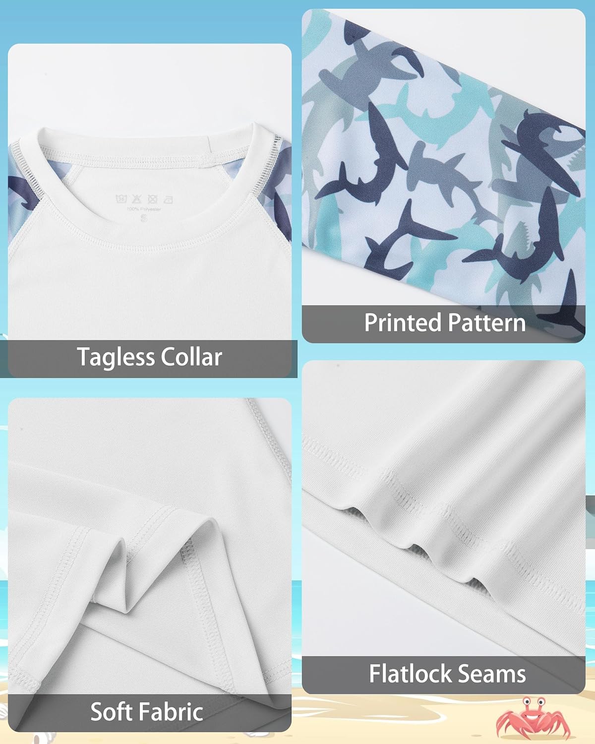 Boys Rash Guard Swim Shirt Long Sleeve, UPF 50+ Youth UV Sun Protection Shirts, Kids Quick Dry Water Rashguard for Surf Beach - Image 5