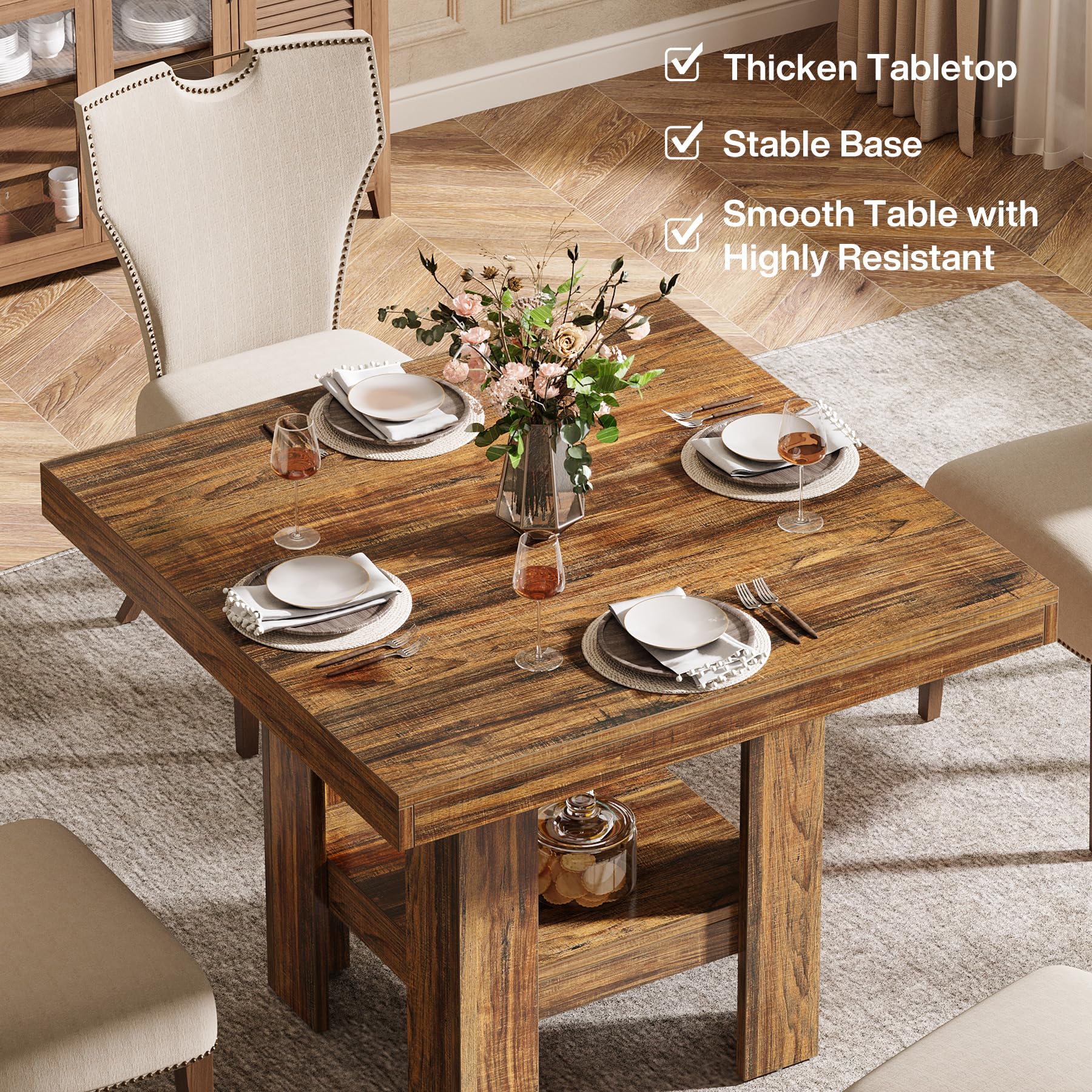 Tribesigns Mesa de Comedor, Mesa de Cocina, 80 x 80 x 75 cm, Mesa de Comedor para 2 Personas, Escritorio de Salón, para Comedor, Cocina, Industrial, Marrón