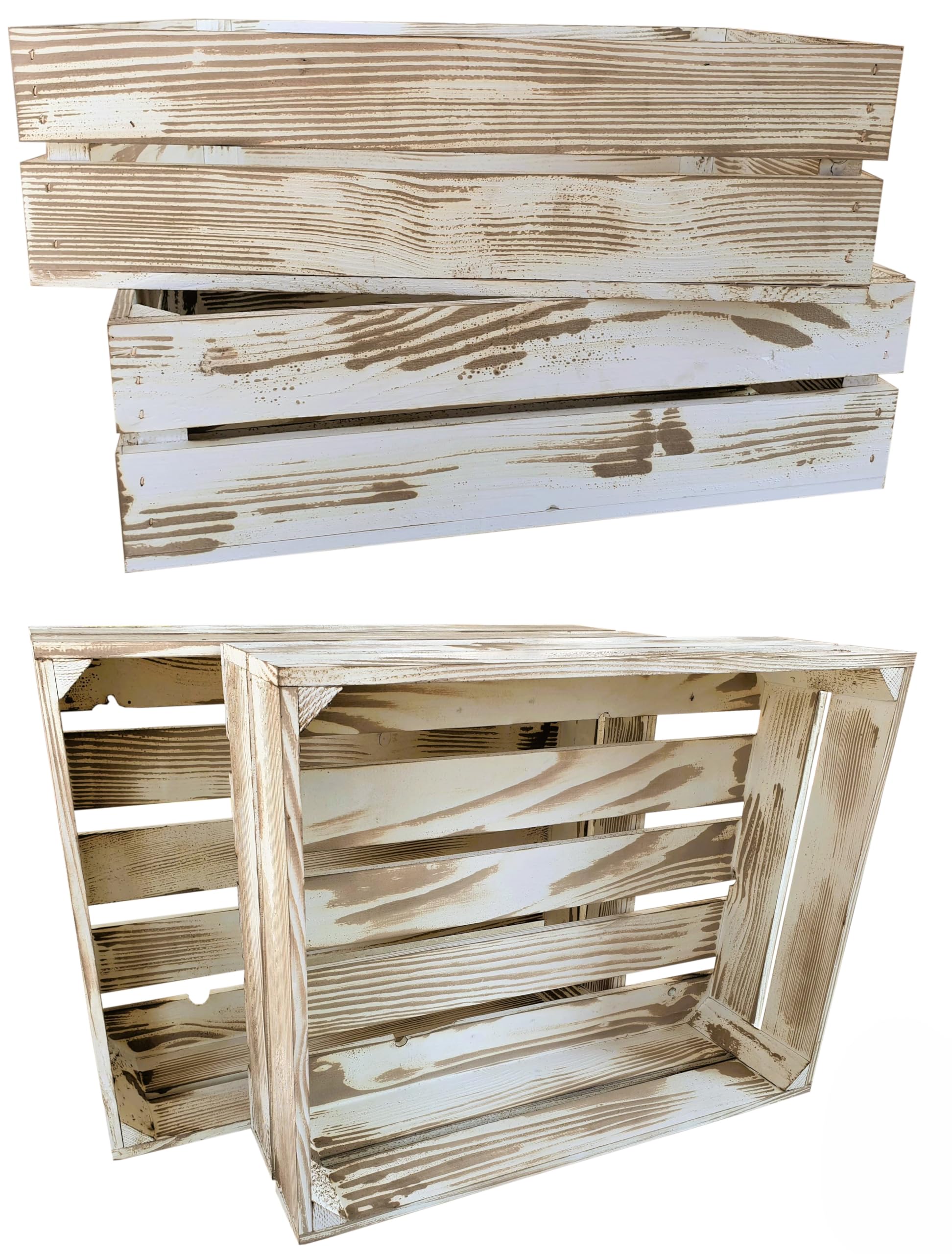 Holzkisten Reg 4er Set 50 x 40 x 15cm Vintage | Dekokisten aus Holz Massive Holzkiste Regalkiste Weinkiste