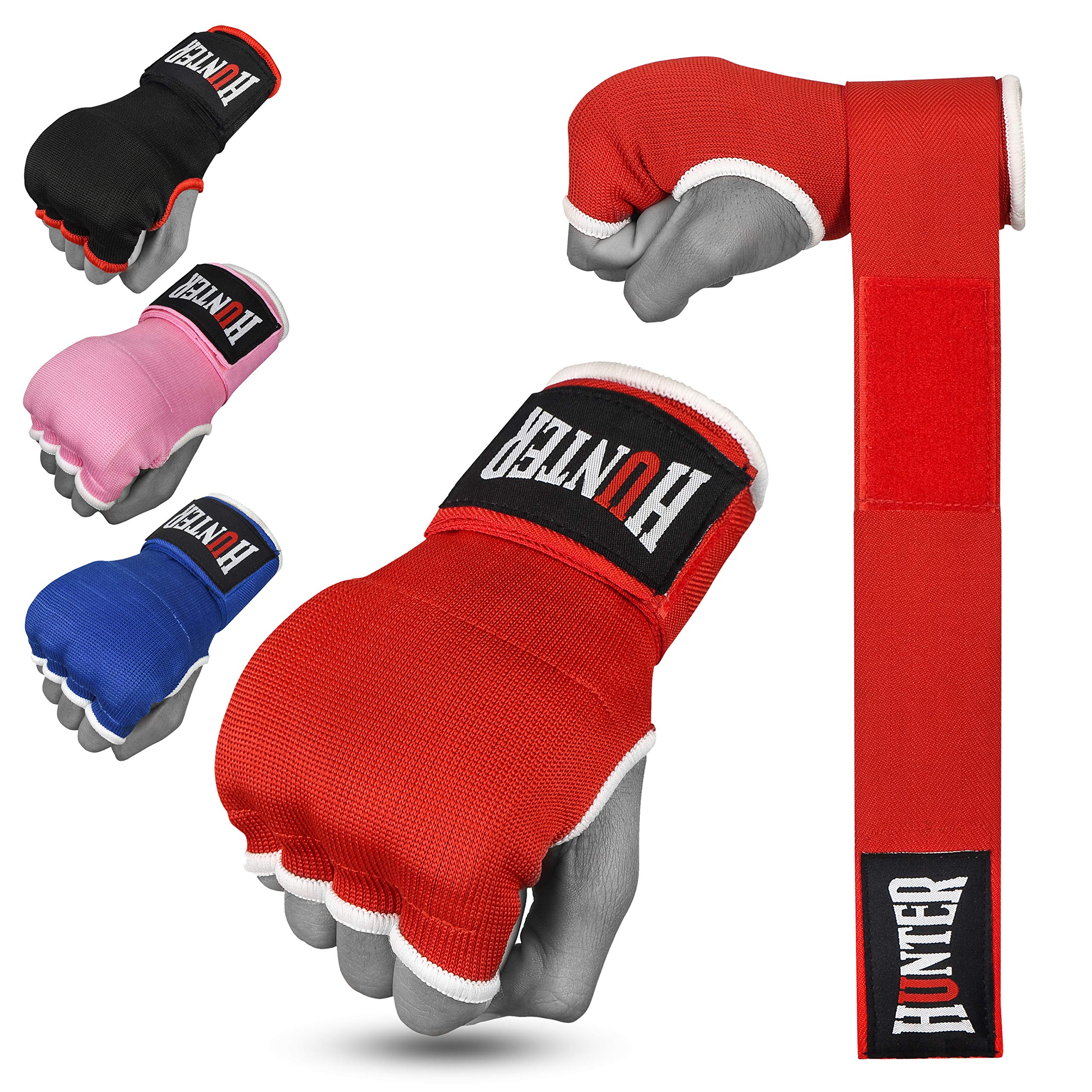 HUNTER Gel Padded Inner Gloves with Hand Wraps for Boxing (Set of 2) (Red, L/XL)