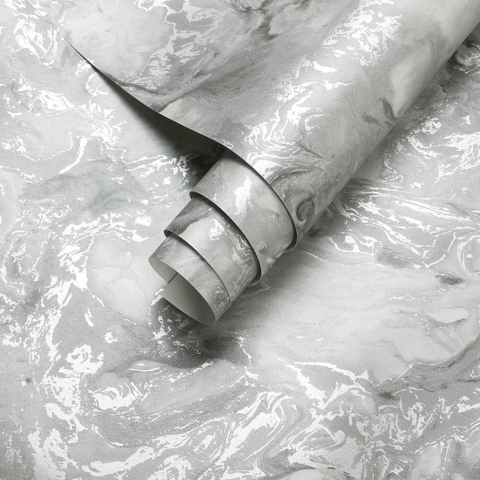 Tarwanear Marble Effect Wallpaper Silver Metallic,Modern Luxury Textured Grey Marble Wallpaper for Living Room,Bedroom,Fireplace,Hallway Feature Wall โ image 1