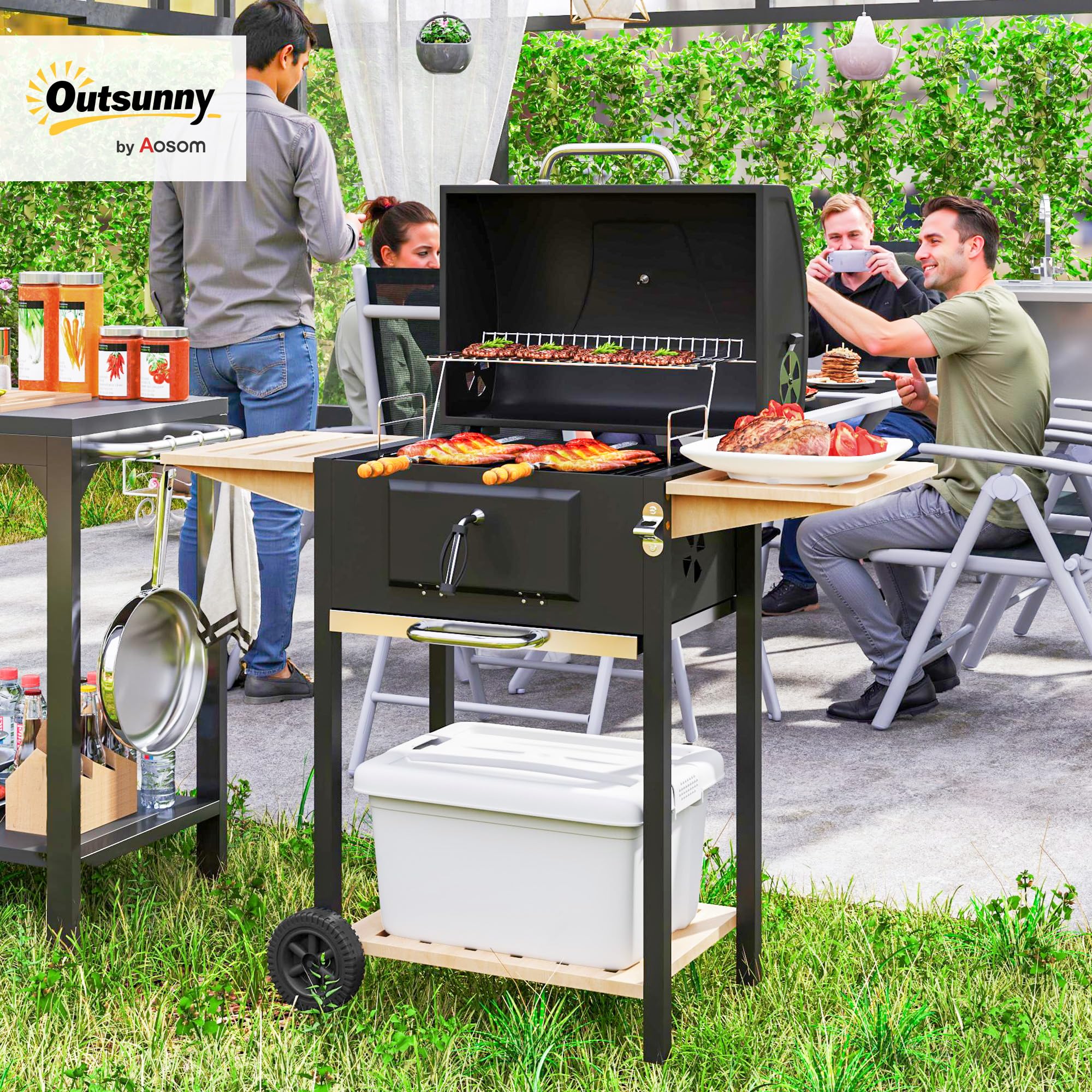 Amazon.com: Outsunny Charcoal BBQ Grill with 245 sq. in