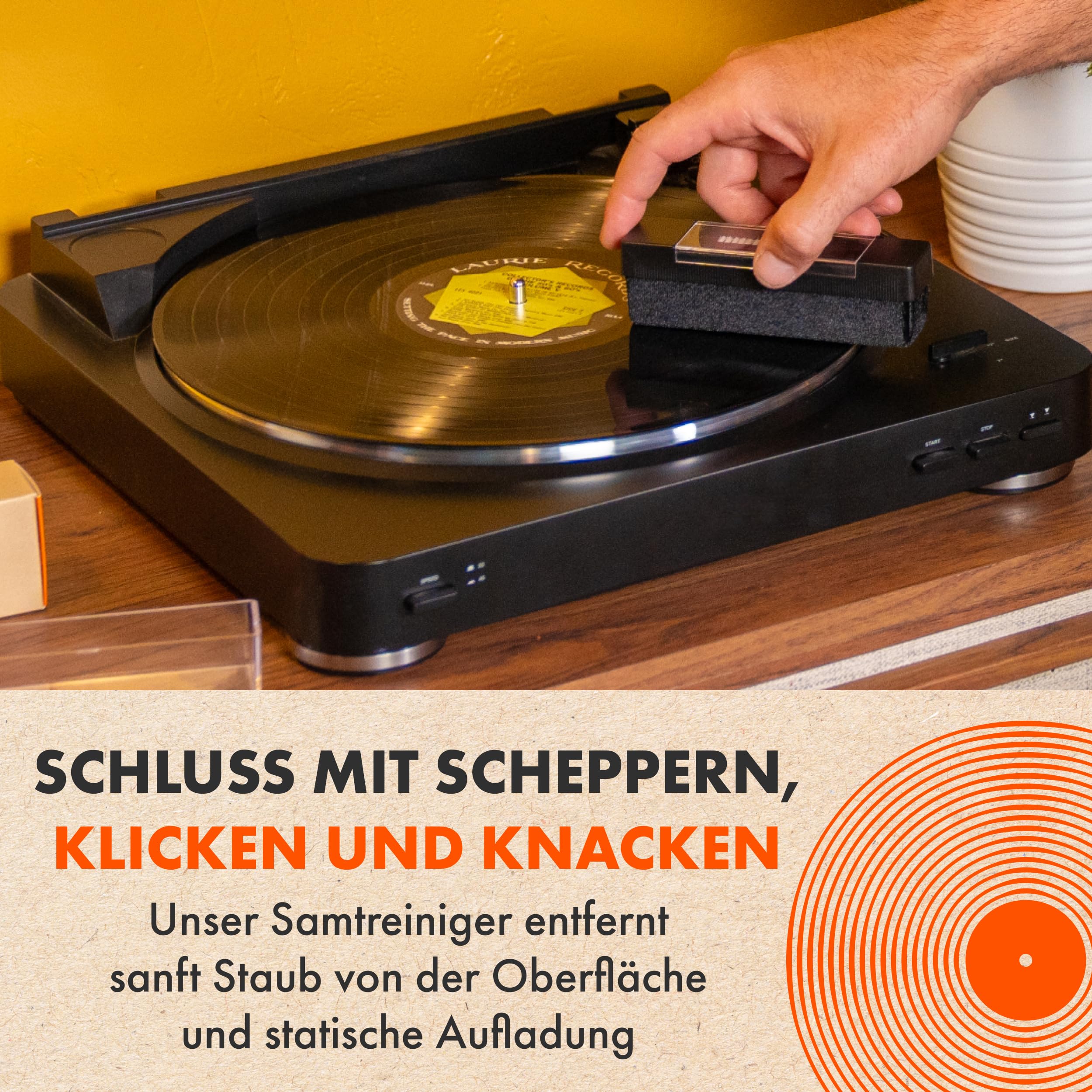 5-in-1 Vinyl Schallplatten LP Reinigungsset von SPINCARE | Mit Antistatischer Schallplattenbürste/Karbonfaser-Nadelbürste/Schallplatten Reinigung Lösung/Ständer zum Trocknen