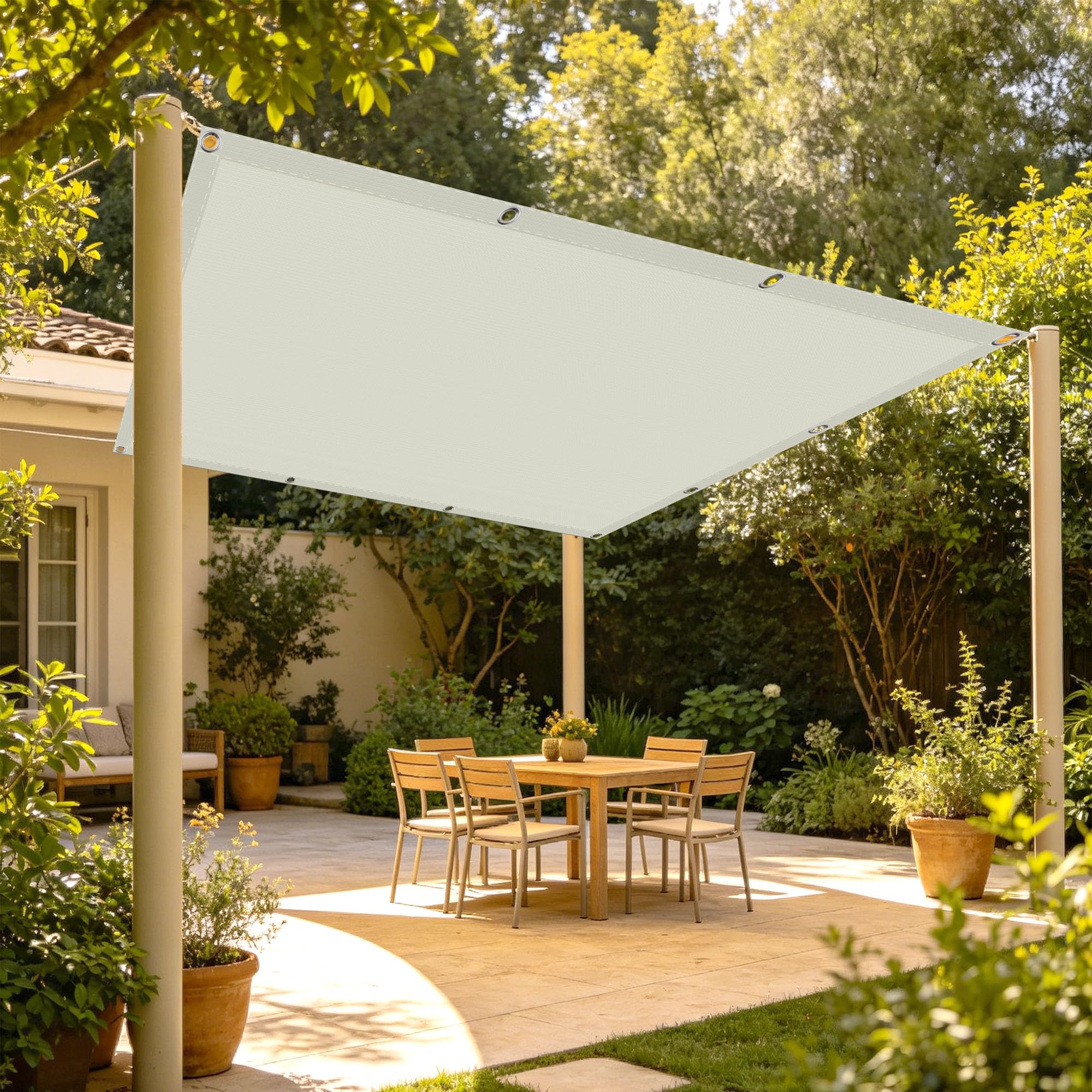 Voile d'ombrage rectangulaire blanc cassé anti-chaleur pour jardin et patio