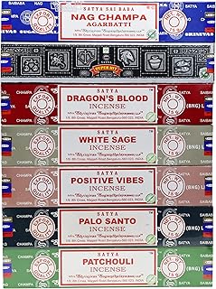 EARTH Satya Incense Sticks Set of 7 - Nag Champa, Super Hit, Dragon's Blood, White Sage, Positive Vibes, Palo Santo, Patch...